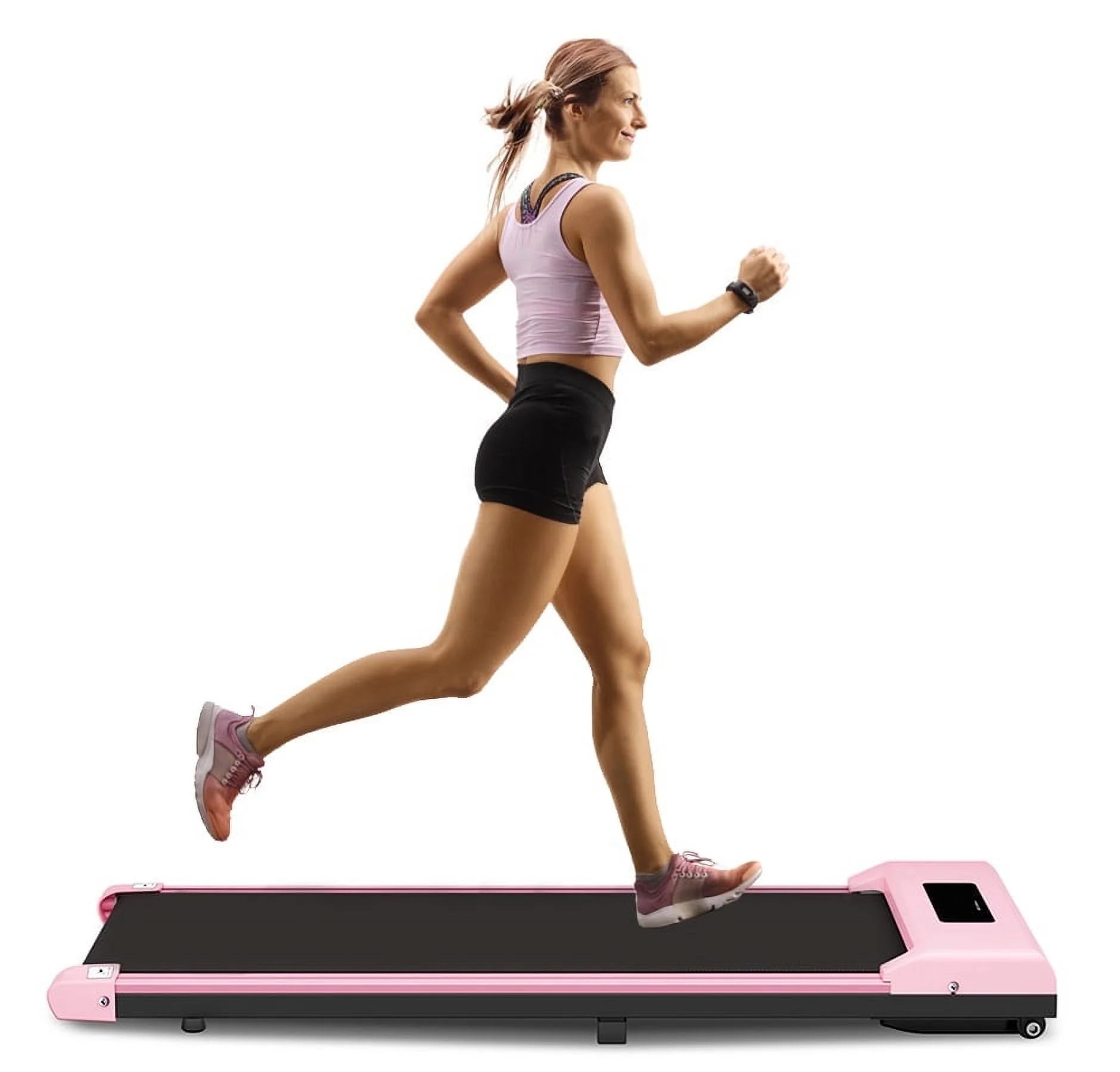 2025 Alfombrilla de caminata Bigzzia Walking Pad bajo el escritorio, caminadora con control remoto y pantalla LCD para teletrabajo, capacidad máxima de 120 kg, rosa