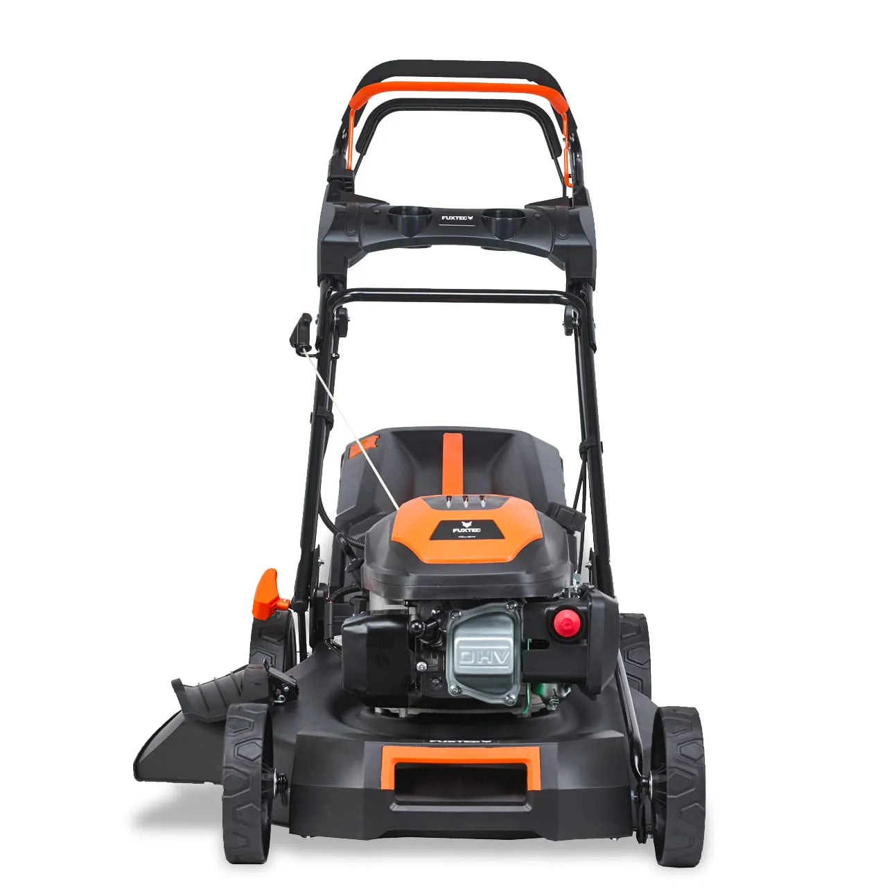 2025 Cortacésped de gasolina 4 en 1 FUXTEC FX-RM5196eS con motor ZIPGO, cortacésped de jardín con función de descarga lateral, ancho de corte 51 cm, motor de 4 tiempos con tracción trasera, ruedas grandes con rodamientos, bolsa de césped 60 L