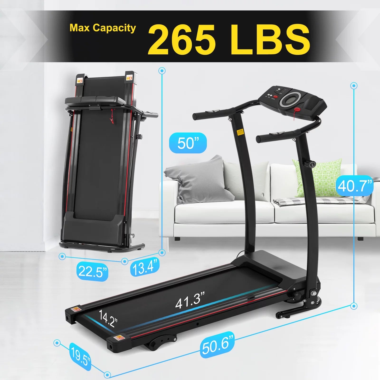 2025 Cinta de correr plegable FYC con ajuste de inclinación, motor eléctrico de 2,5 HP, dispositivo compacto motorizado para el hogar, gimnasio, caminar y trotar, capacidad de 100 kg