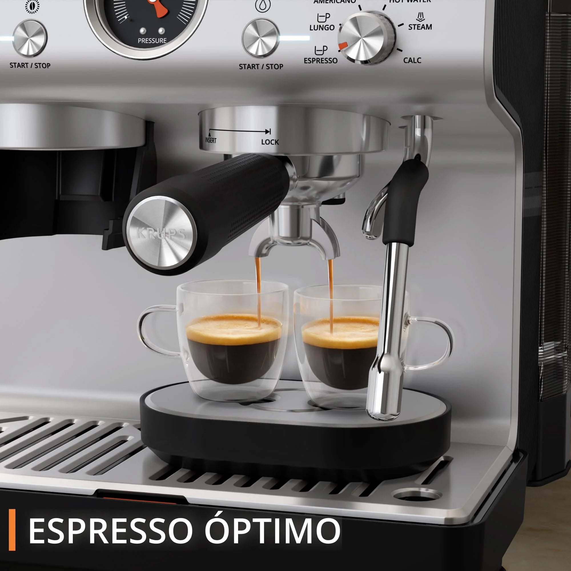 Krups Virtuoso Essential - Cafetera espresso 15 bar, acero inox negro, diseño compacto y elegante, parada automática, espresso y cappuccino, Thermoblock, boquilla de vapor, incluye cuchara, XP4418