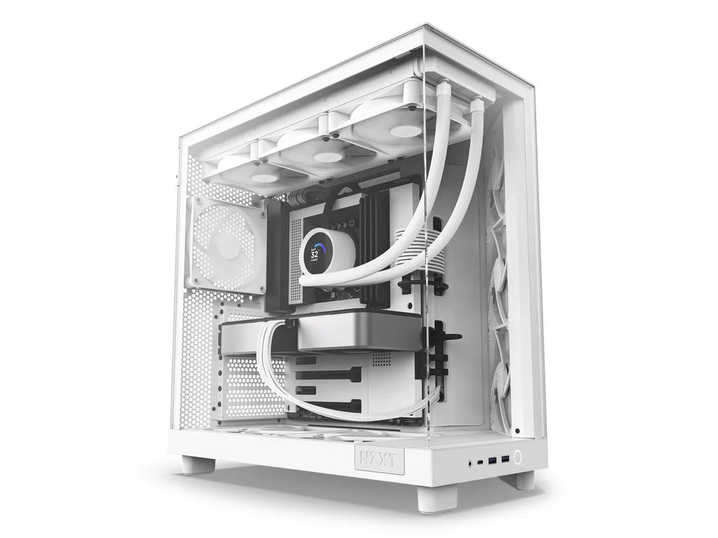 2025 NZXT H6 FLOW - Caja compacta de torre intermedia de doble cámara con flujo de aire, color blanco, CC-H61FW-01