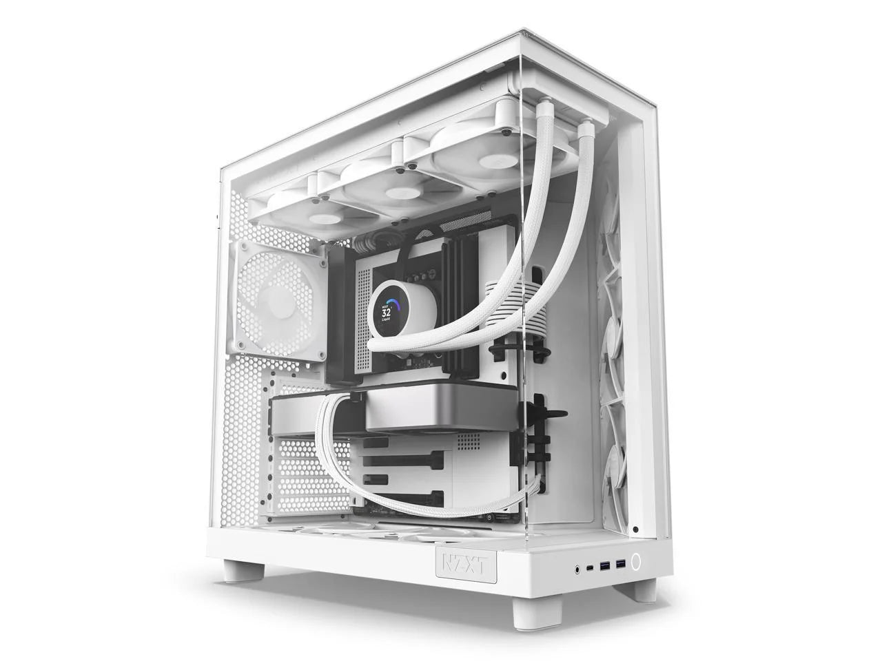 2025 NZXT H6 FLOW - Caja compacta de torre intermedia de doble cámara con flujo de aire, color blanco, CC-H61FW-01