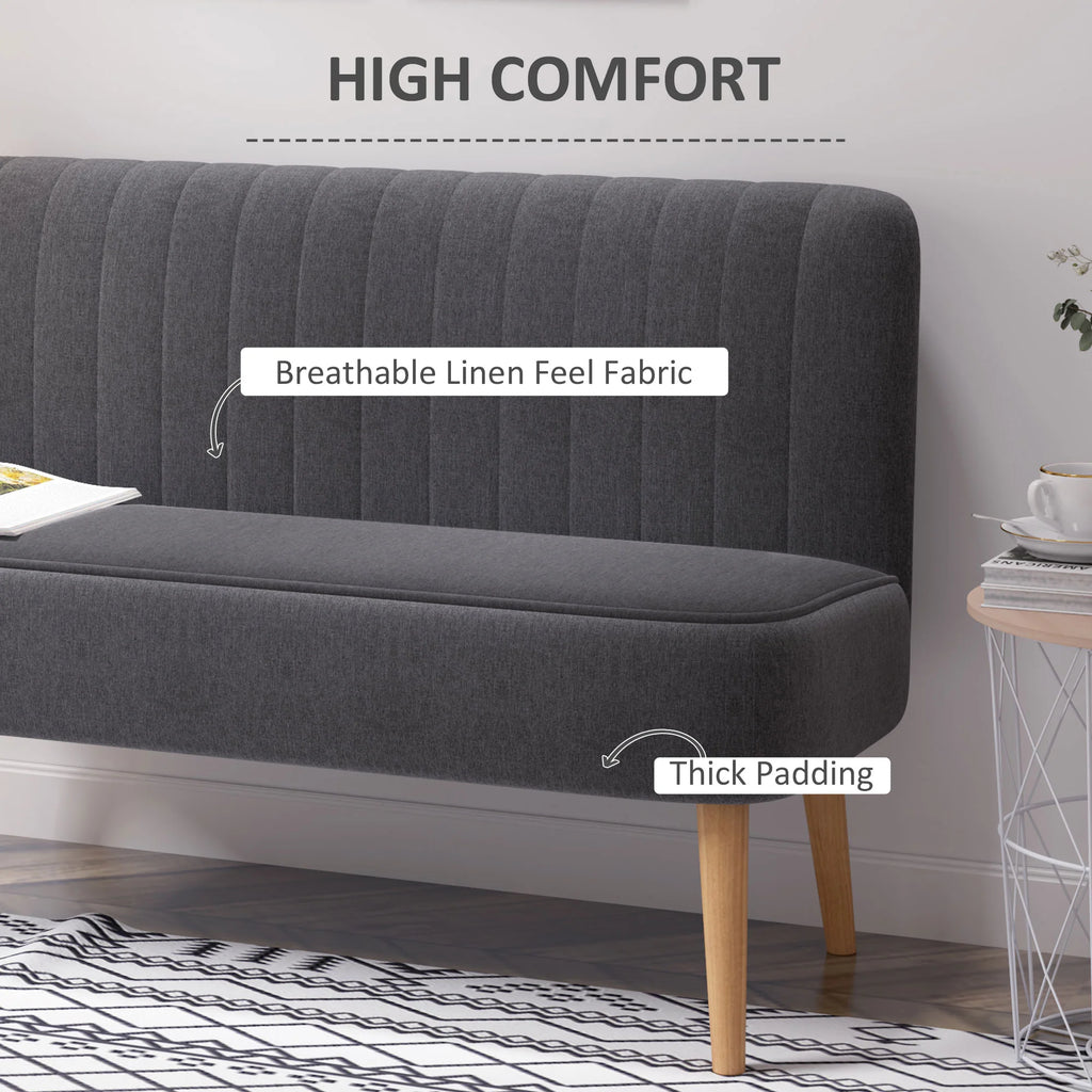 Sofá moderno de lino para 2 plazas, sofá compacto con acolchado y patas de madera, gris
