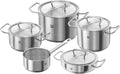 ZWILLING 5-Piece Cookware Set, 4 Lids, Suitable for Induction, Stainless Steel, Passion, Bright Grey, Diameter 16 cm, Diameter 20 cm, Diameter 24 cm, Diameter 28 cm