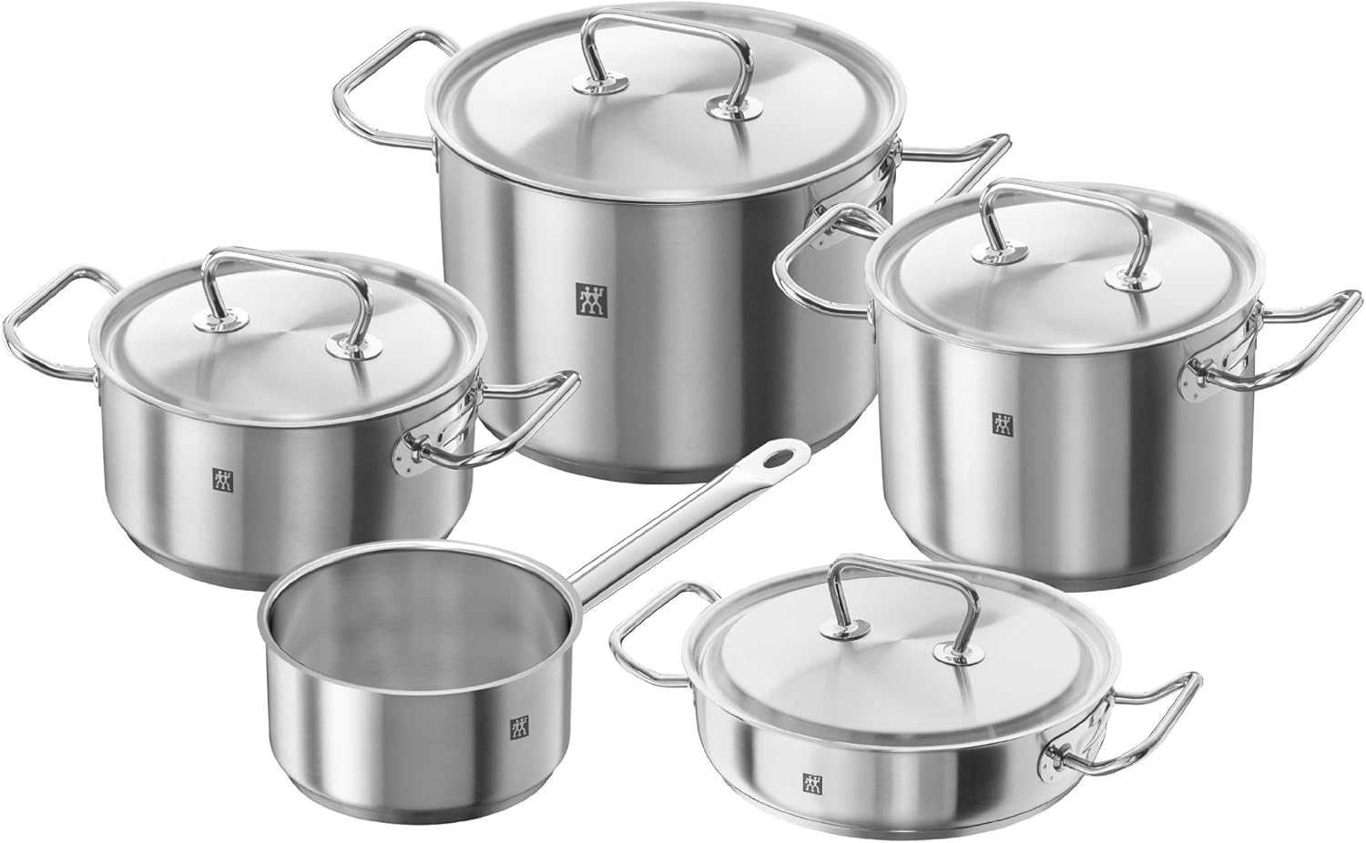 ZWILLING 5-Piece Cookware Set, 4 Lids, Suitable for Induction, Stainless Steel, Passion, Bright Grey, Diameter 16 cm, Diameter 20 cm, Diameter 24 cm, Diameter 28 cm