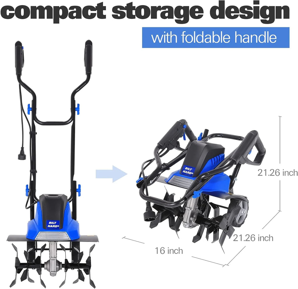 2025 Motocultor eléctrico BILT HARD de 16 pulgadas, 13,5 A, 6 dientes de acero, con ruedas ajustables.