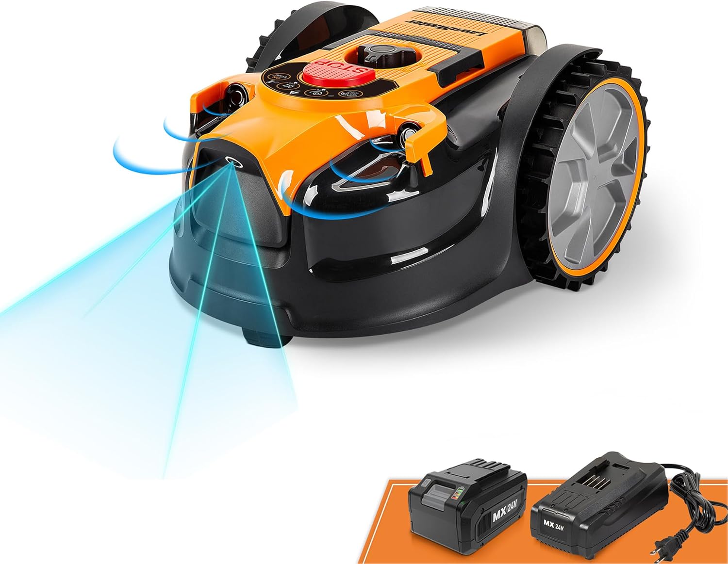 LawnMaster VBRM16 OcuMow™ Robots Electric Lawn Mowers for Gardens of 100 m2 Cut 20-60 mm, Slope 35% with Lithium Ion Battery MX 24V 4.0Ah and Fast Charger