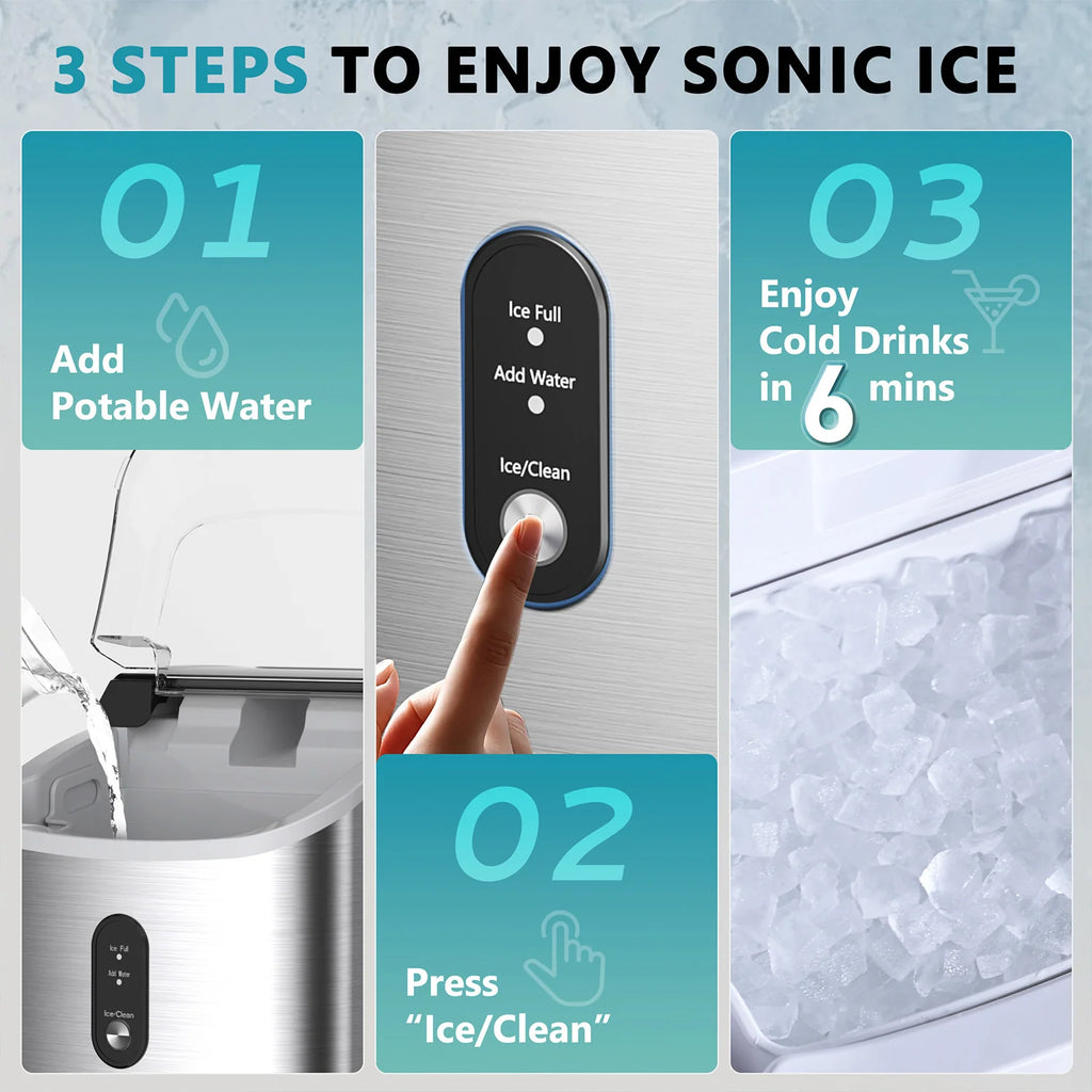2025 Máquina de hielo portátil EUHOMY con hielo tipo nugget y limpieza automática Sonic