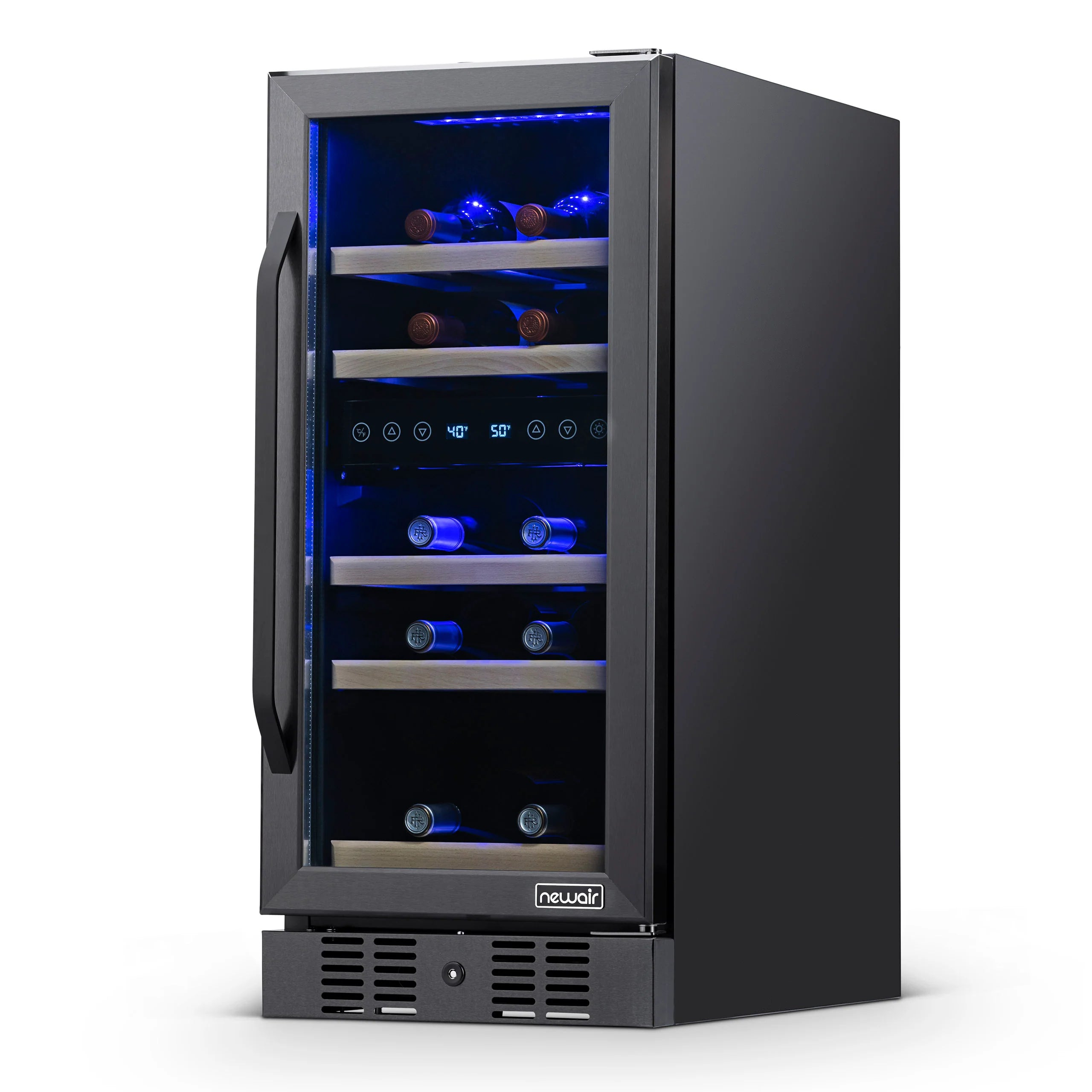 2025 Newair® Refrigerador de Vinos Empotrable Negro – 29 Botellas – 14,8" Doble Zona