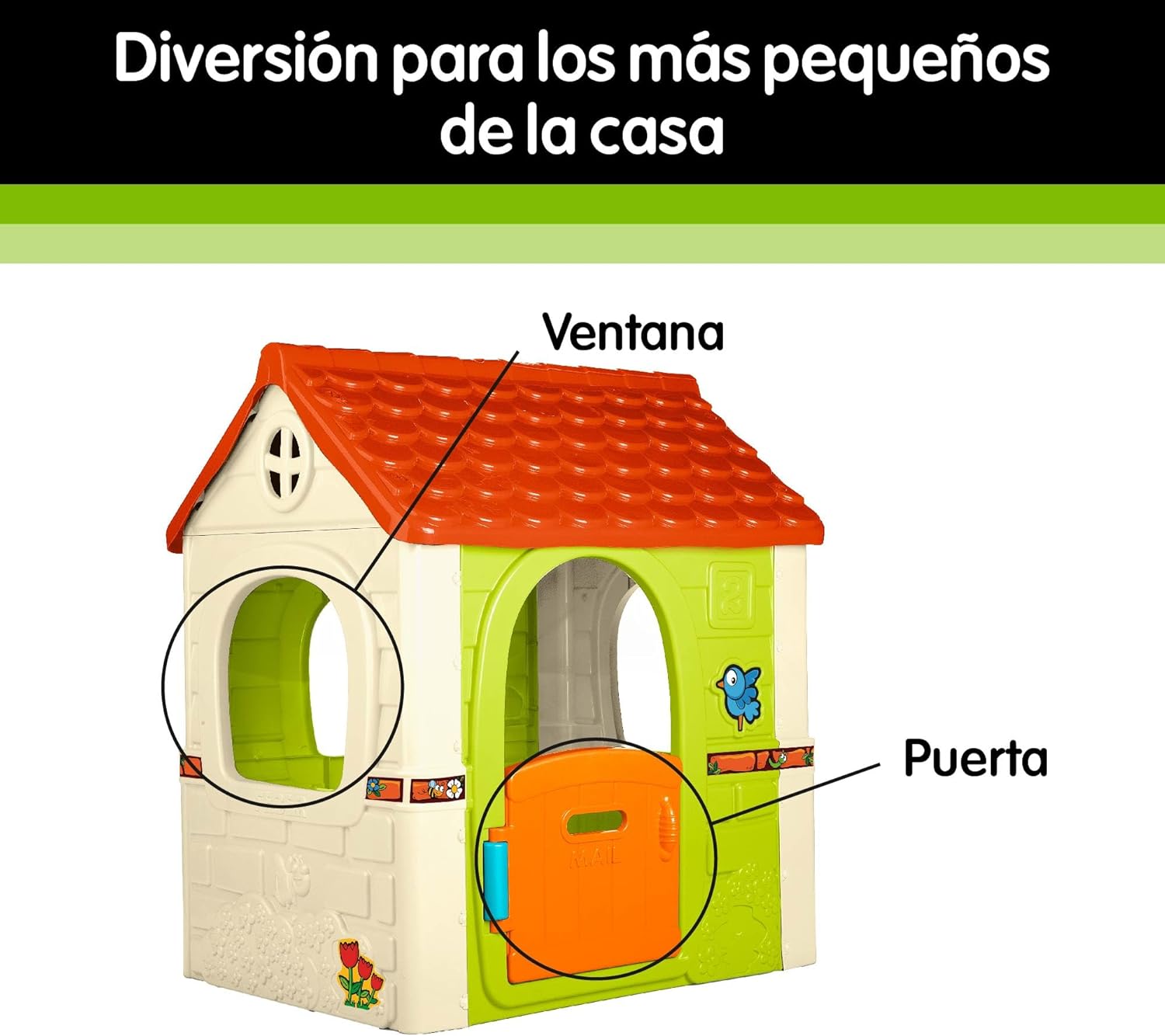 Feber - Fantasy House, Casita Infantil de Juegos con Puerta Abatible, Jugar al Aire Libre o en Casa, Resistente y de Fácil Montaje, para Niños de 2 a 6 años, Famosa (800010237), Versión previa
