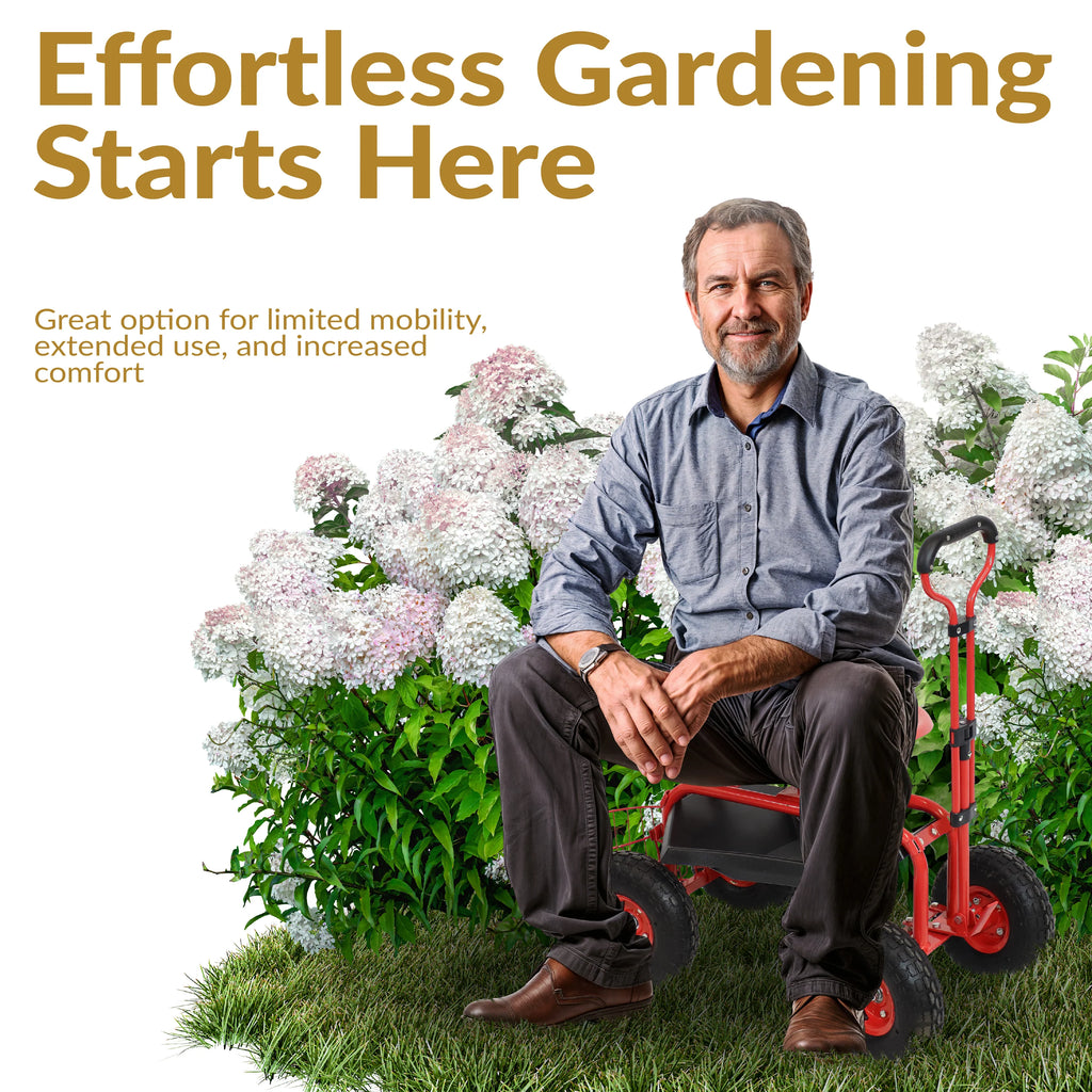 2025 Carrito de Jardín Rodante Sunnydaze con Asiento Giratorio, Manillar y Cesta