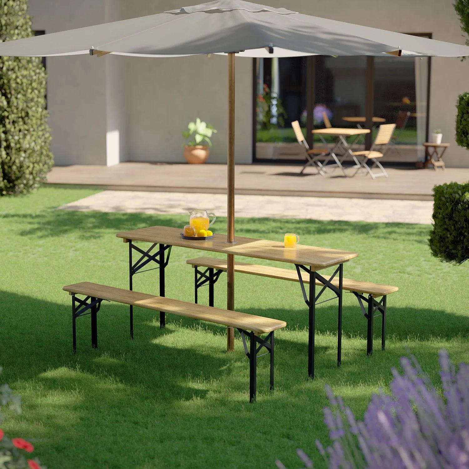 2025 Conjunto de mobiliario plegable para fiestas Bichl de 3 piezas en madera