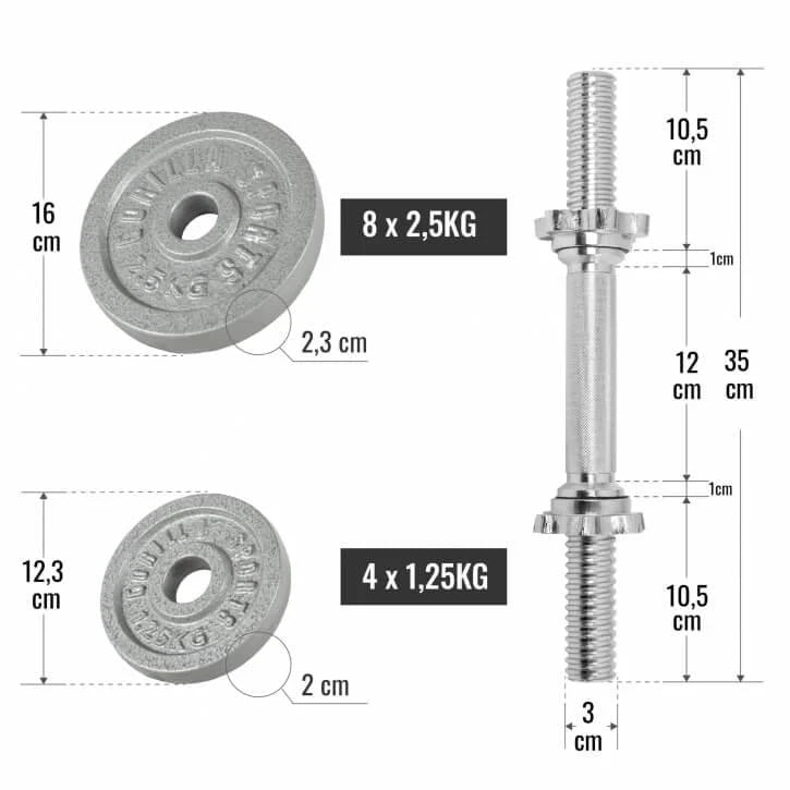 2025 Set de mancuernas de fundición 30 kg plateado