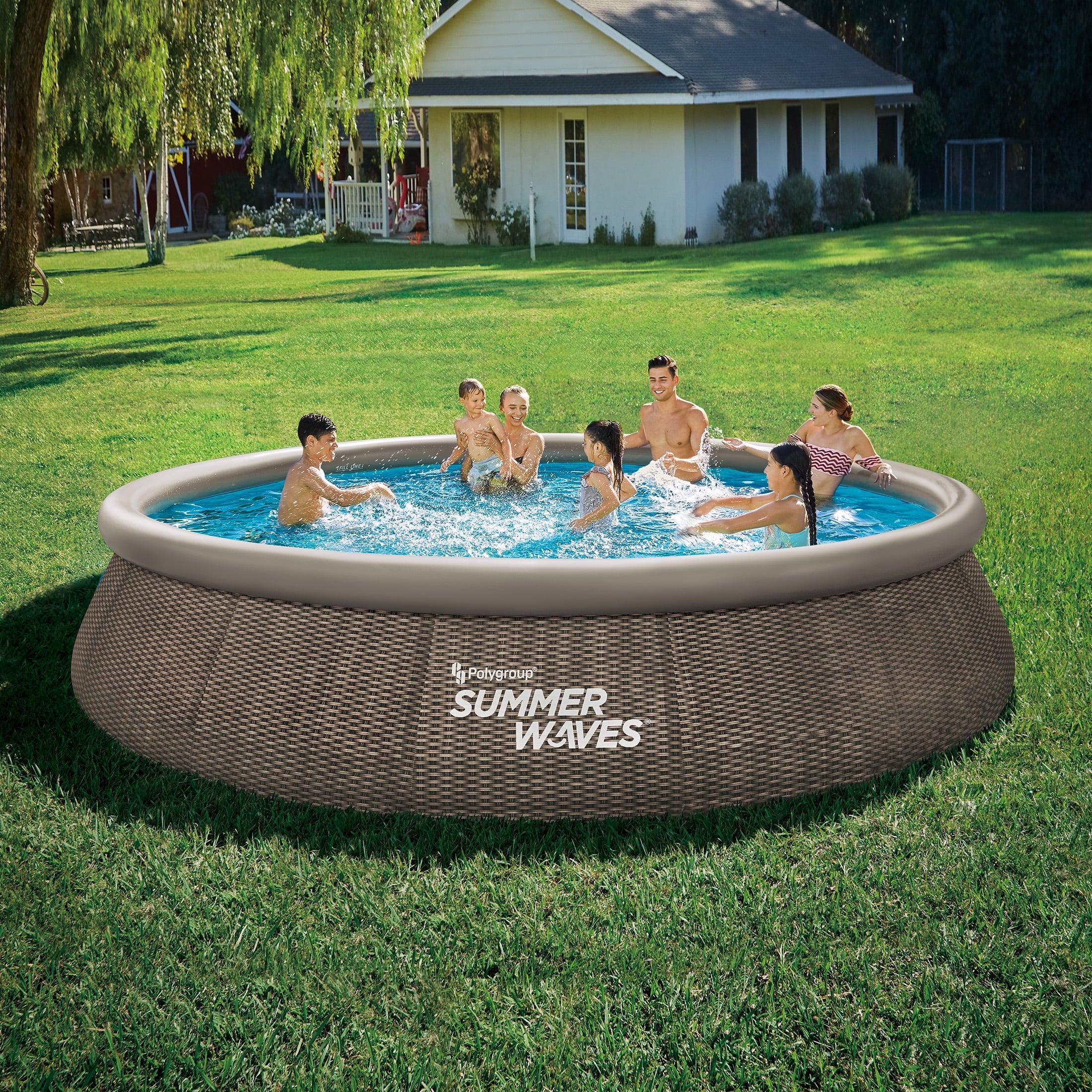 2025 Piscina redonda Summer Waves Quick Set de 4,5 m con estampado de ratán oscuro, para niños mayores de 6 años, unisex