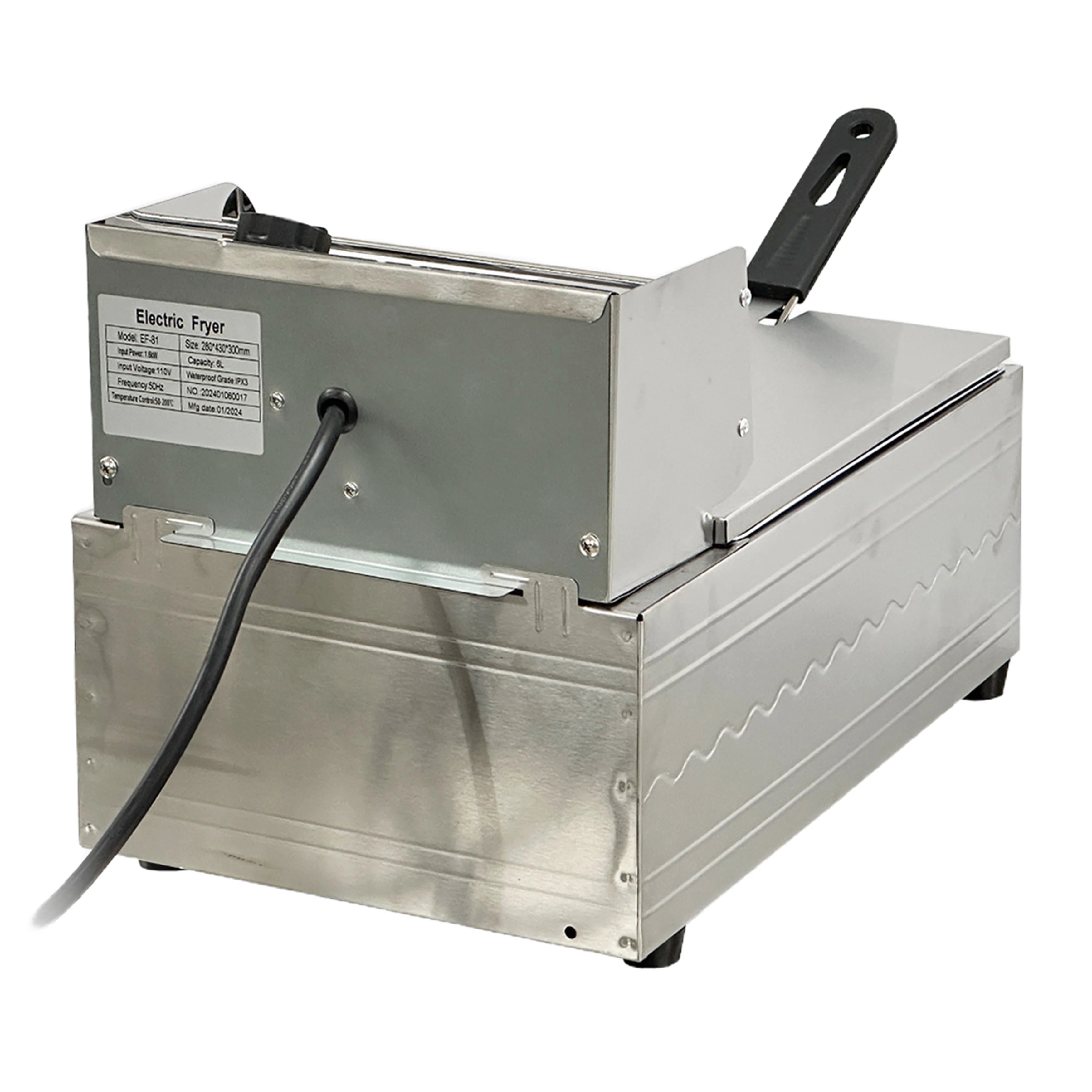 Freidora eléctrica de 1600 W, freidora de mesa de acero inoxidable con gran capacidad, freidora reforzada multifuncional, tanque único comercial de 2,5 galones