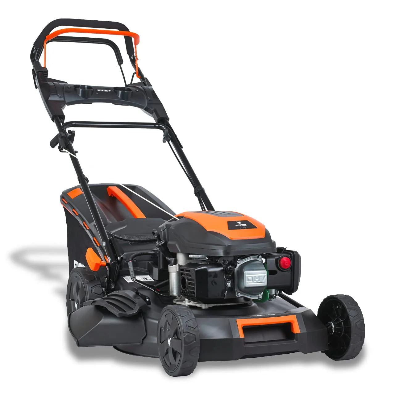 2025 Cortacésped de gasolina 4 en 1 FUXTEC FX-RM5196eS con motor ZIPGO, cortacésped de jardín con función de descarga lateral, ancho de corte 51 cm, motor de 4 tiempos con tracción trasera, ruedas grandes con rodamientos, bolsa de césped 60 L
