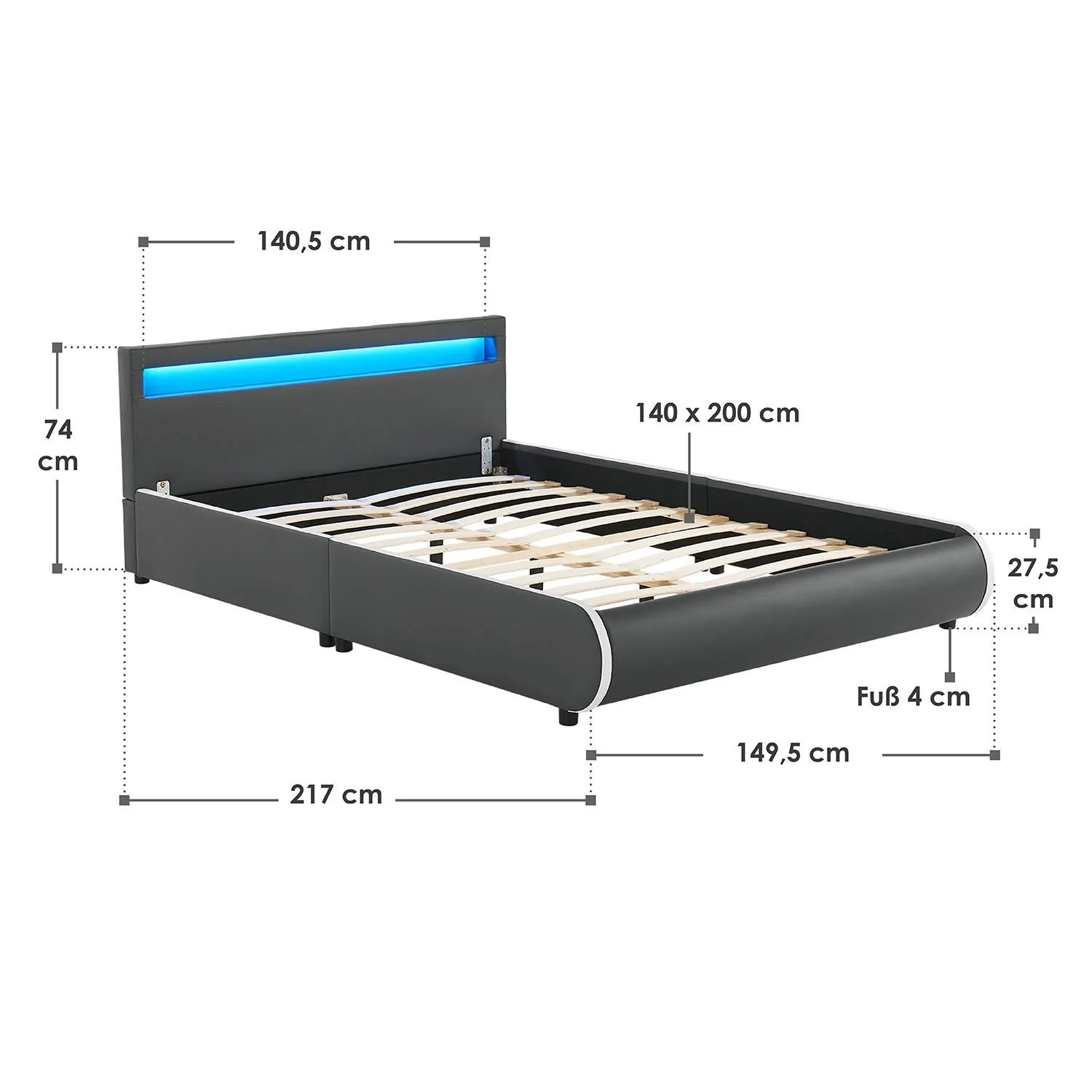 2025 Cama tapizada Sevilla 140x200 cm en blanco