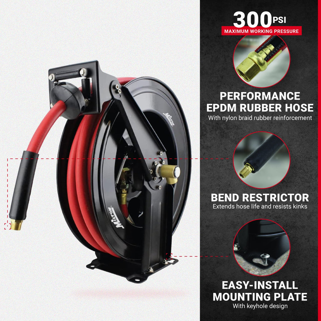 2025 Enrollador Automático de Doble Brazo de Acero con Manguera de Goma de 1/2" x 15 m – Máx. 300 PSI