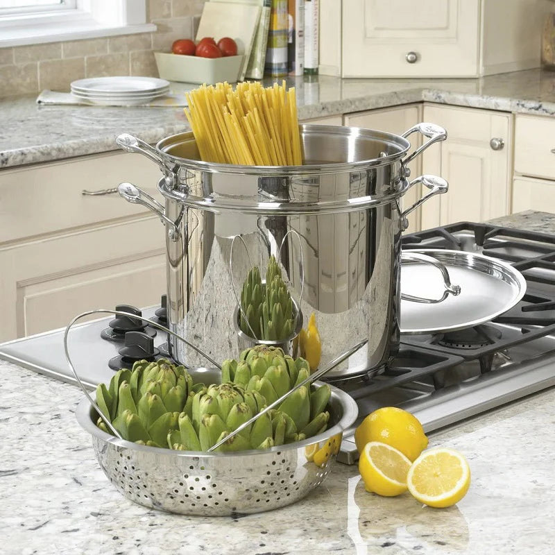 2025 Set Cuisinart para cocinar al vapor y pasta de 12 litros en acero inoxidable