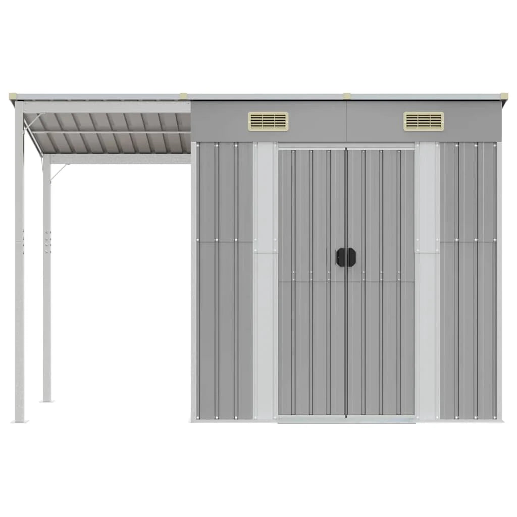 2025 Cobertizo jardín tejado alargado acero gris 277x110,5x181 cm v8848