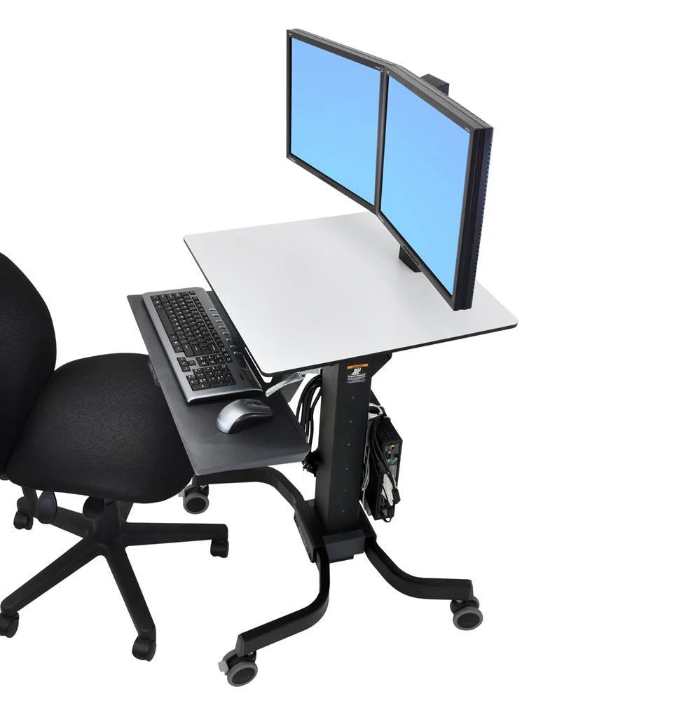 Ergotron WorkFit-C, Estación de Trabajo Móvil de Pie o Sentado para Dos Pantallas