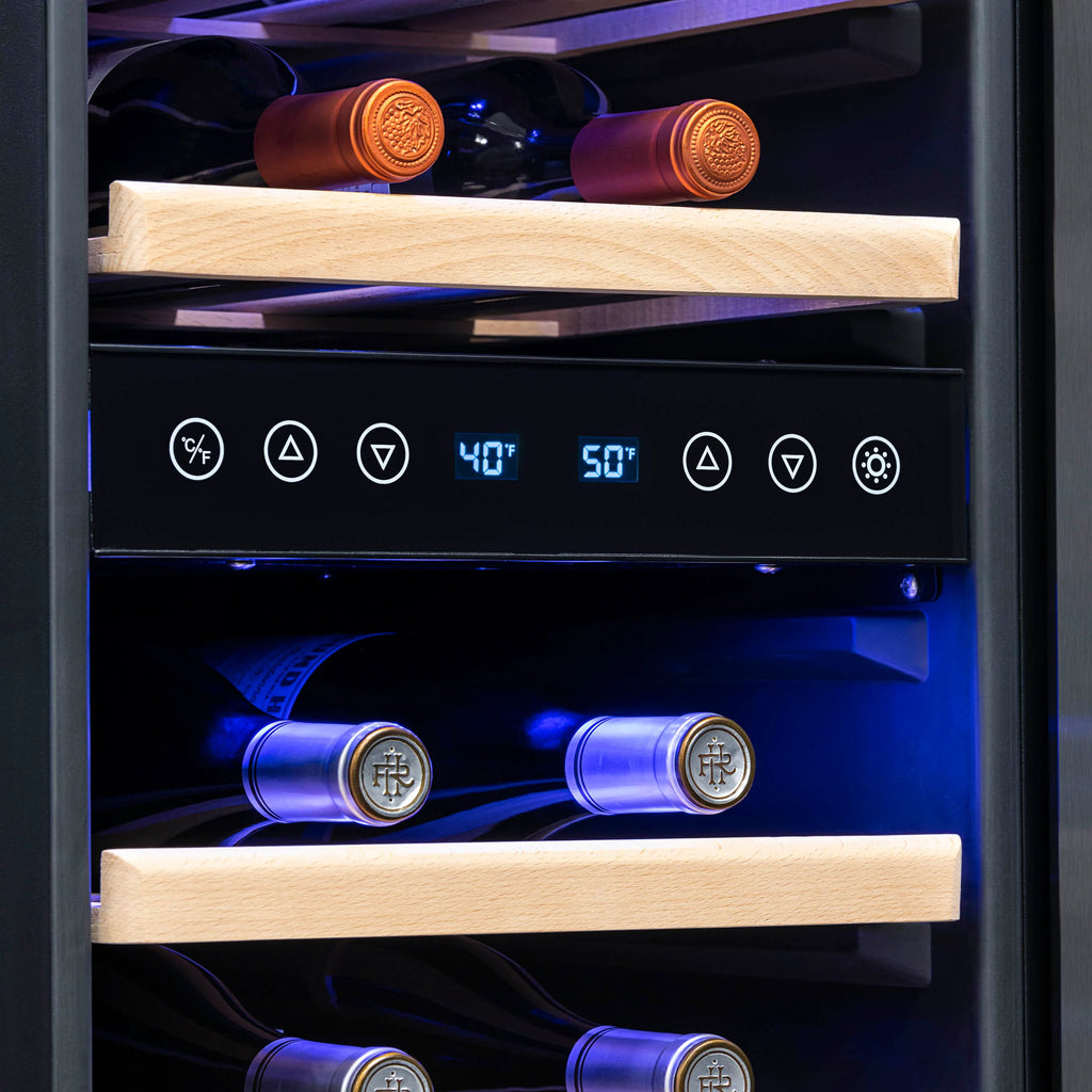 2025 Newair® Refrigerador de Vinos Empotrable Negro – 29 Botellas – 14,8" Doble Zona