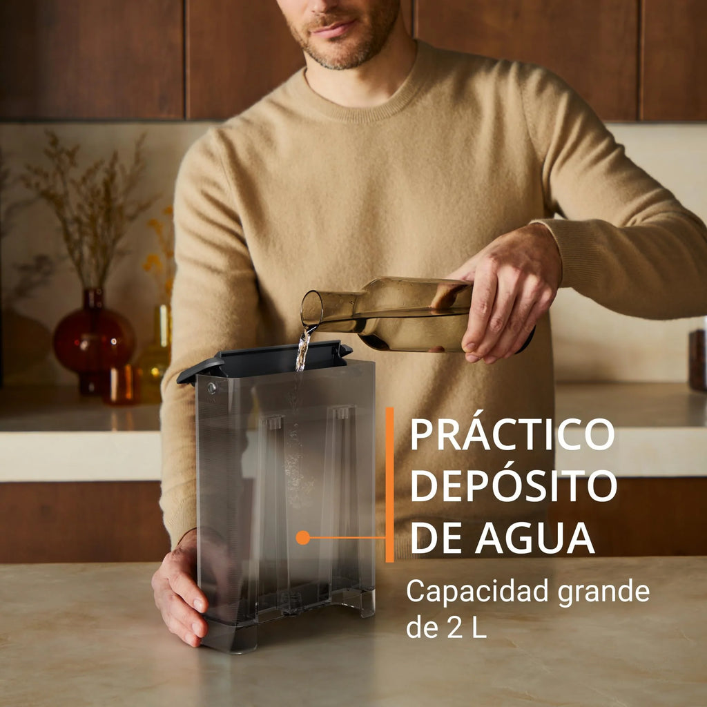 Krups Virtuoso Essential - Cafetera espresso 15 bar, acero inox negro, diseño compacto y elegante, parada automática, espresso y cappuccino, Thermoblock, boquilla de vapor, incluye cuchara, XP4418