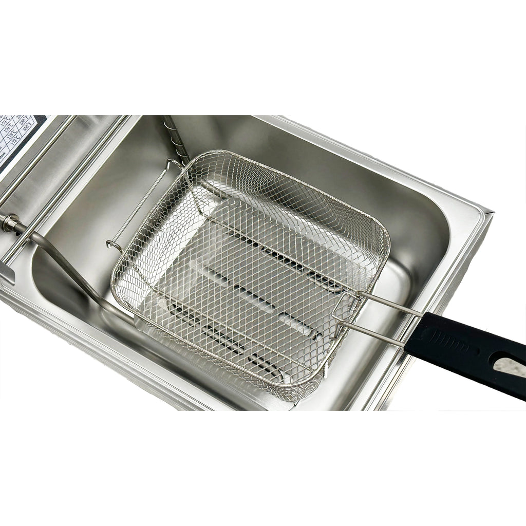 Freidora eléctrica de 1600 W, freidora de mesa de acero inoxidable con gran capacidad, freidora reforzada multifuncional, tanque único comercial de 2,5 galones