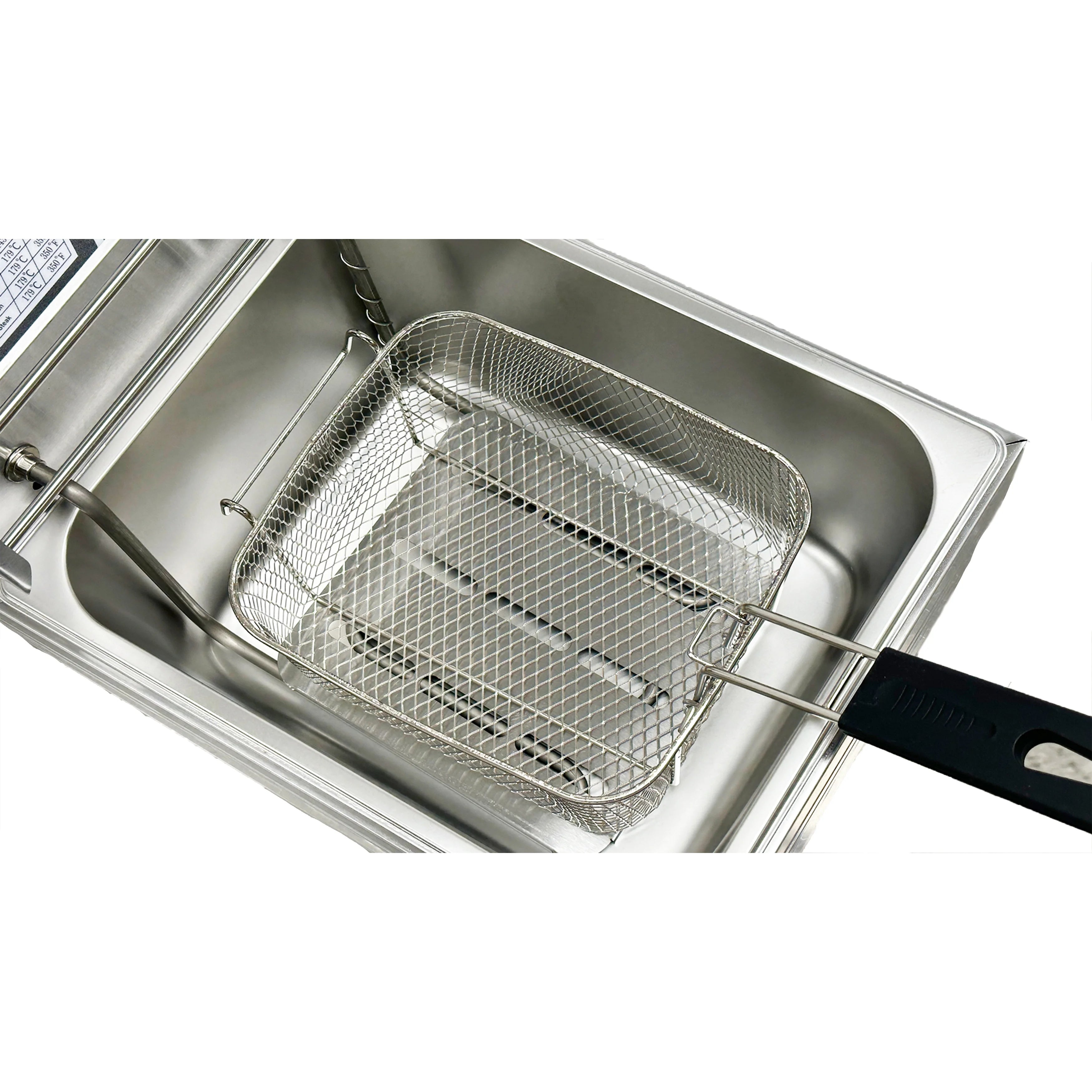 Freidora eléctrica de 1600 W, freidora de mesa de acero inoxidable con gran capacidad, freidora reforzada multifuncional, tanque único comercial de 2,5 galones