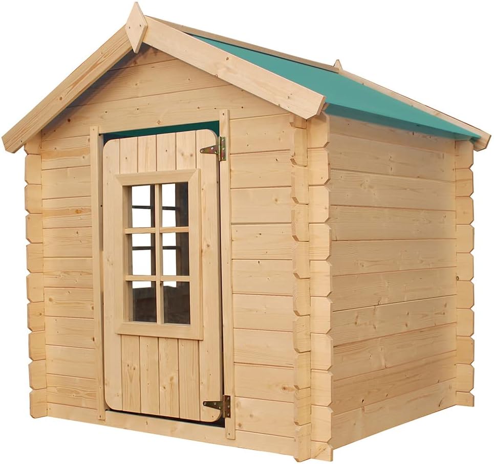 TIMBELA M570Z-1 Casa de Madera para Niños, Casita Infantil Exterior 111x113xA121 cm, Casitas Infantiles Jardin, Casa Juguete Niños, Caseta Infantil (Tetto-Colore Verde)