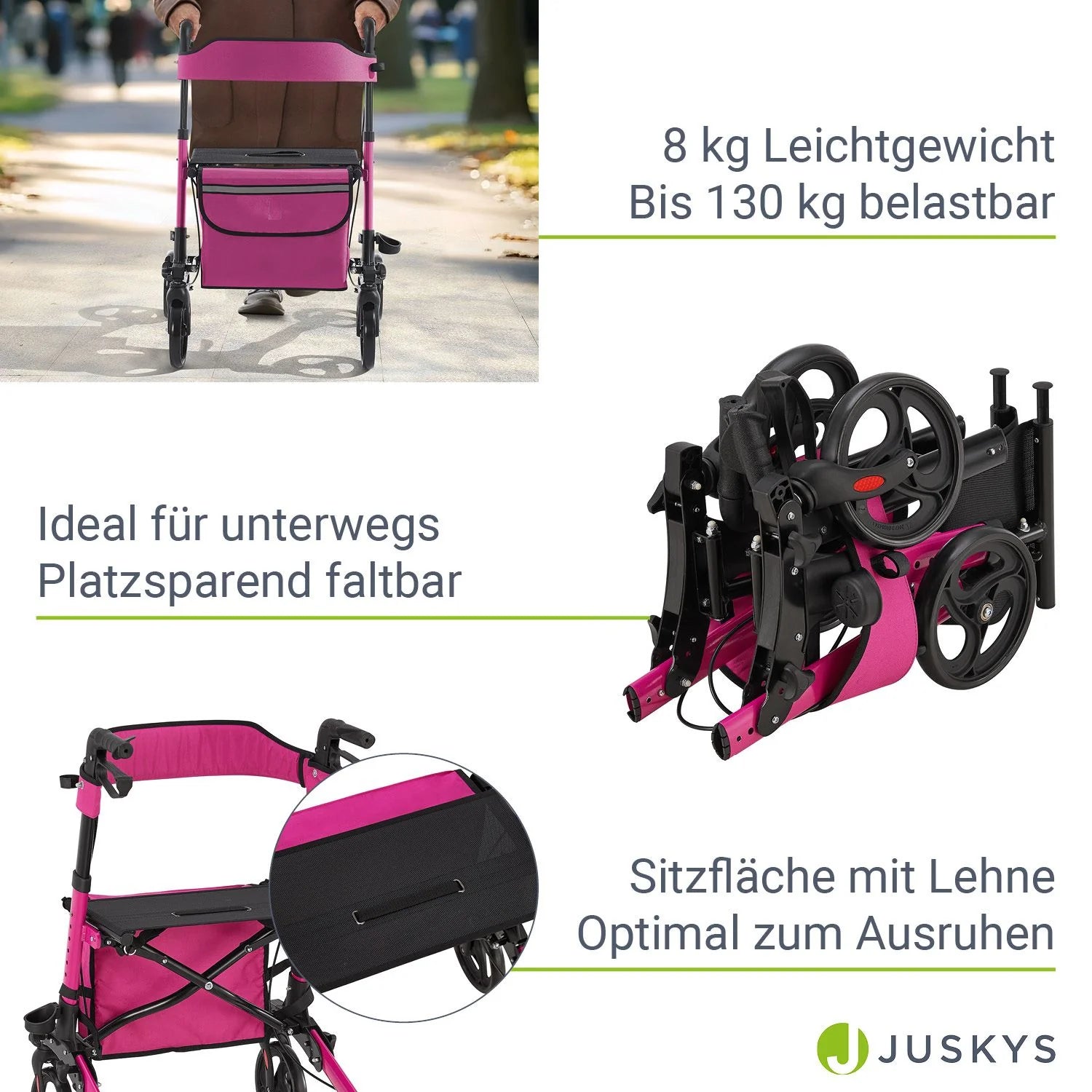 2025 Andador de aluminio Vital con asiento – Ligero, plegable y seguro