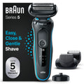 Braun Series 5 Afeitadora Eléctrica Hombre, Máquina de Afeitar Barba con Cabezal y Cuchillas Flexibles, Accesorio Cortabarba Incluido y Base De Carga, Impermeable y Recargable, 51-M4500cs, Gris/Azul