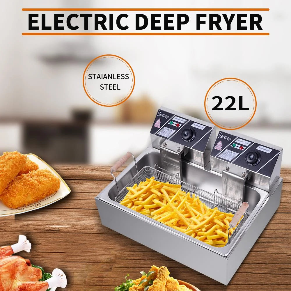 Freidora Winado para uso comercial y doméstico en acero inoxidable con capacidad de 23,26 qt/22 l