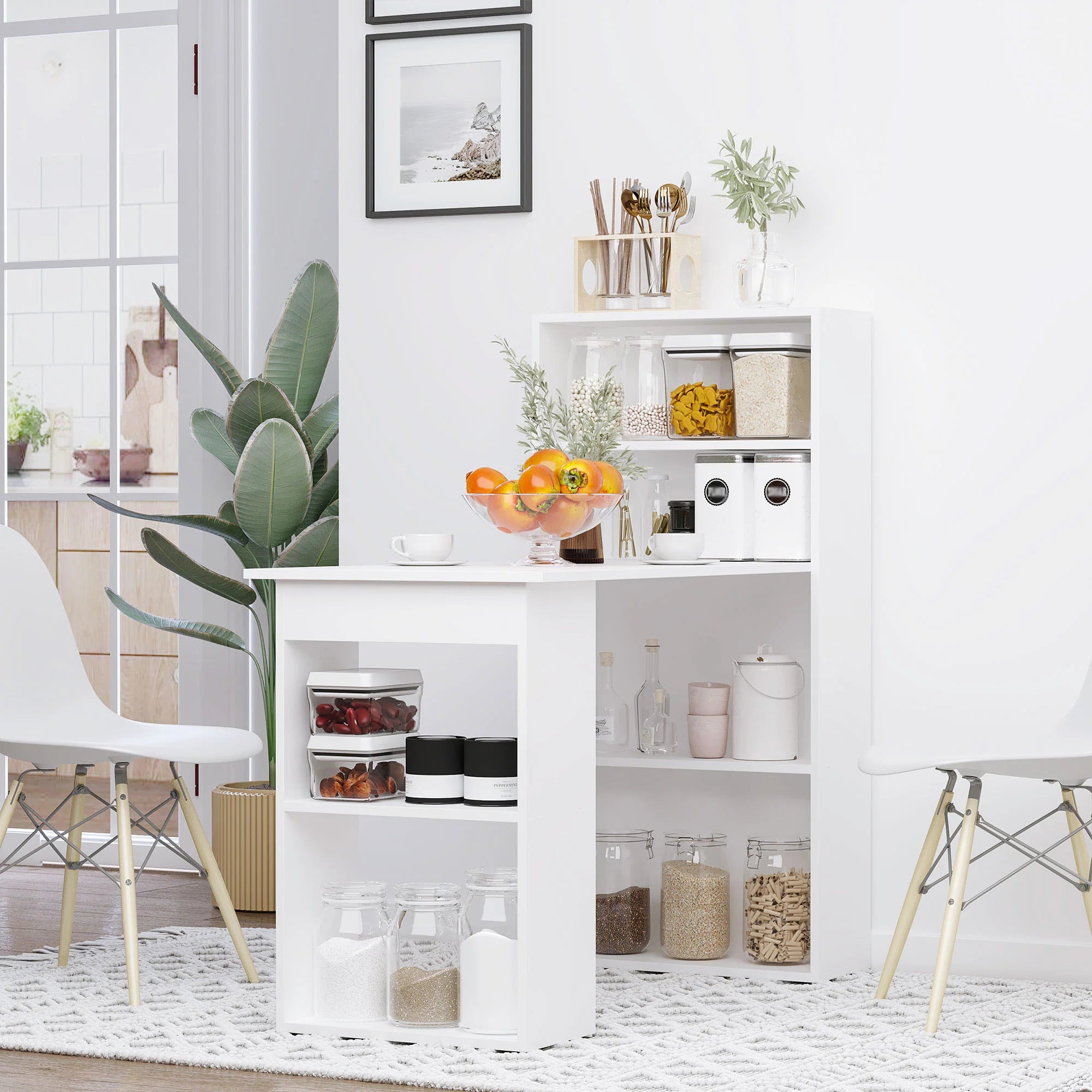 Escritorio de Ordenador Moderno de 120 cm con Estantería, Mesa de Estudio y Estación de Trabajo con 6 Estantes, Blanco