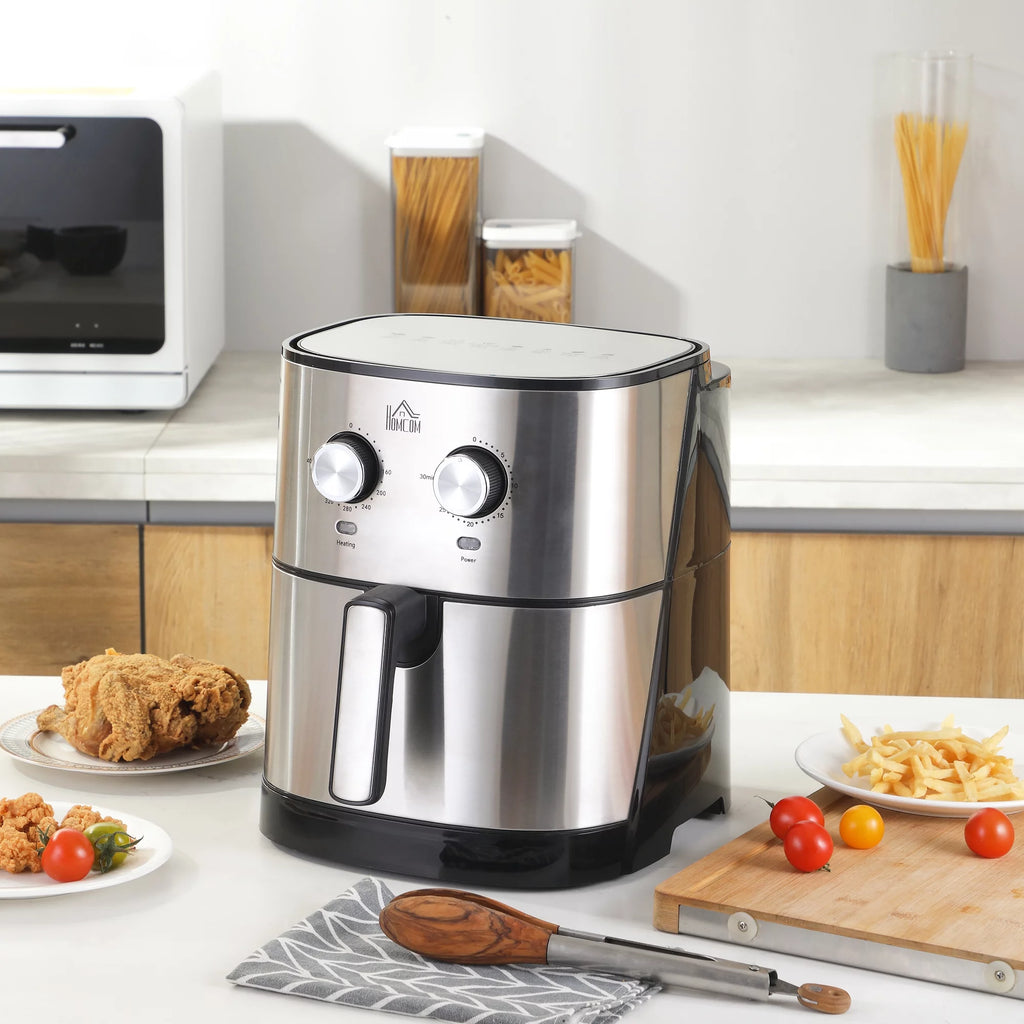2025 Freidora de aire caliente, 1700 W, 6,9 litros, horno de convección con circulación de aire 360°, temperatura regulable, temporizador y cesta antiadherente para cocinar sin grasa o bajo en grasa.