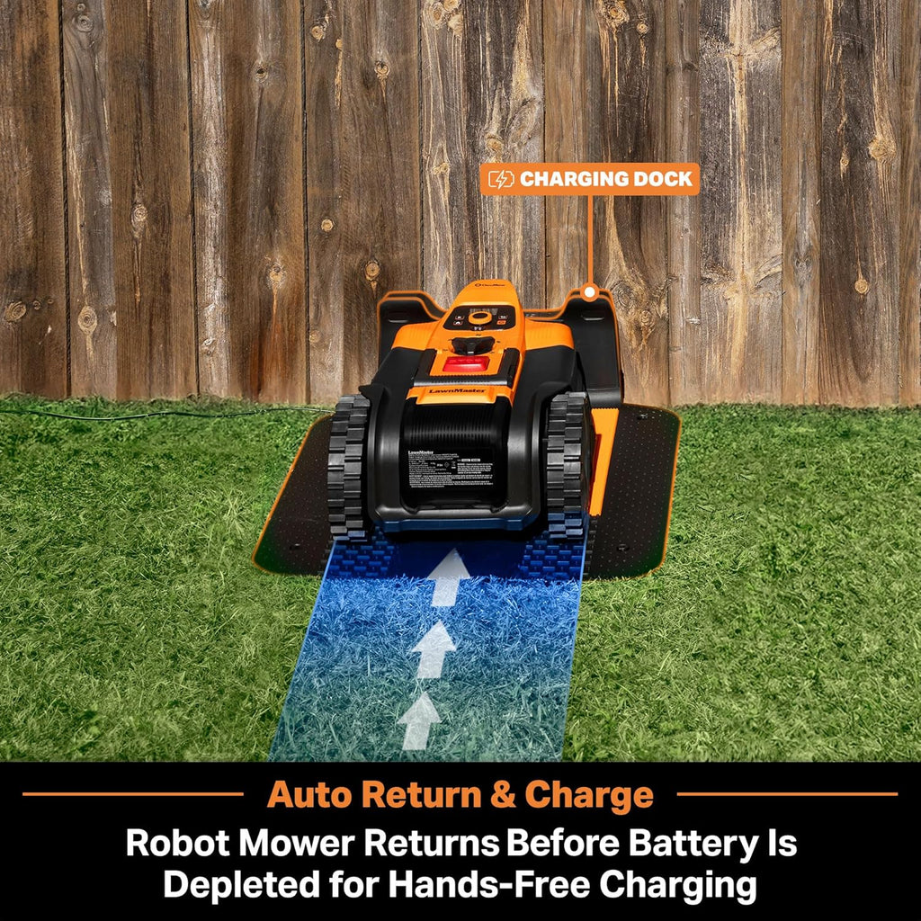 LawnMaster VBRM16 OcuMow™ Robots Electric Lawn Mowers for Gardens of 100 m2 Cut 20-60 mm, Slope 35% with Lithium Ion Battery MX 24V 4.0Ah and Fast Charger