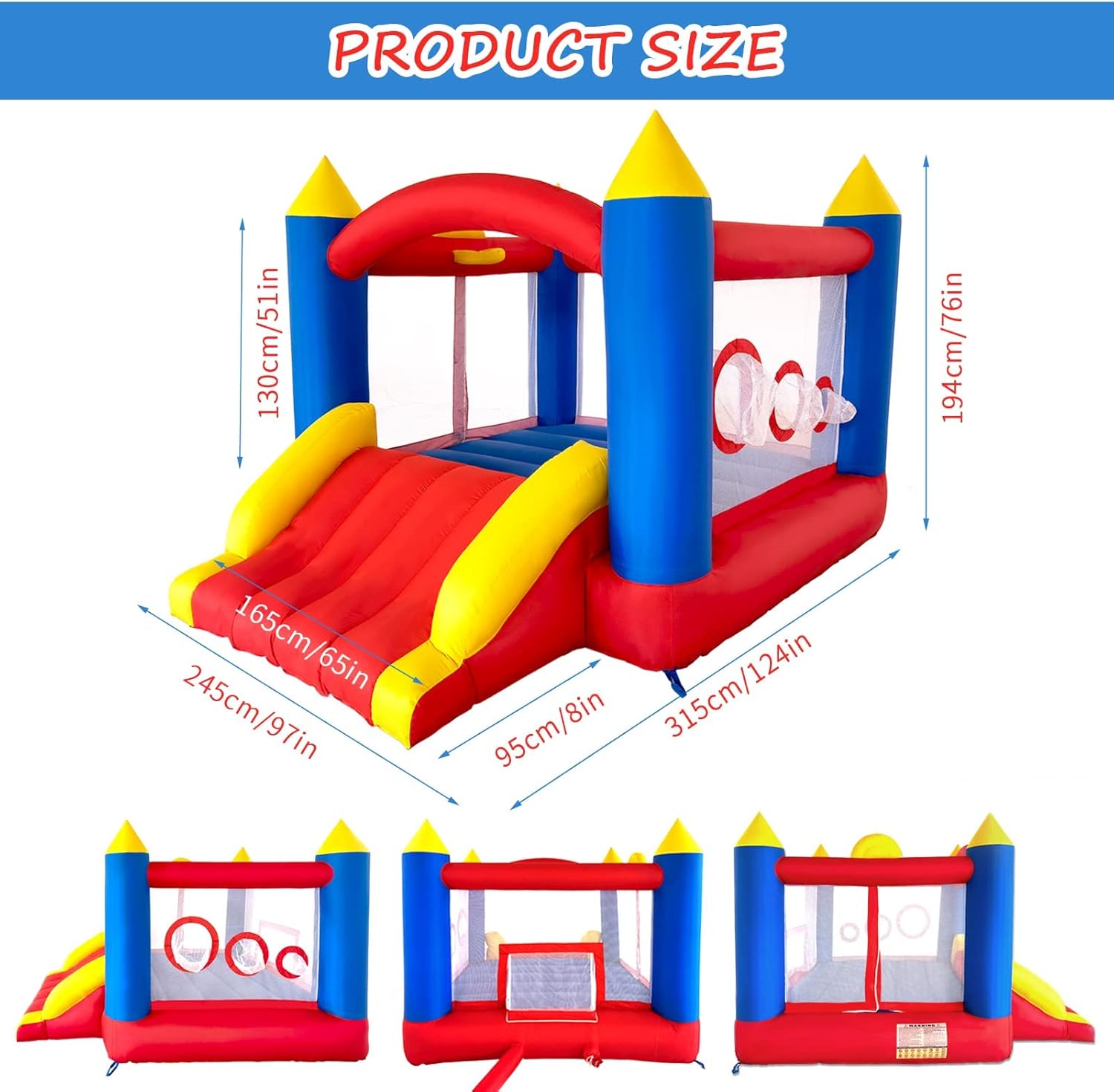 Ballsea Castillo Hinchable con Ventilador, Adecuado para niños de 3 a 10 años, para Interiores, cumpleaños Infantiles (488 x 223 x 220 cm)