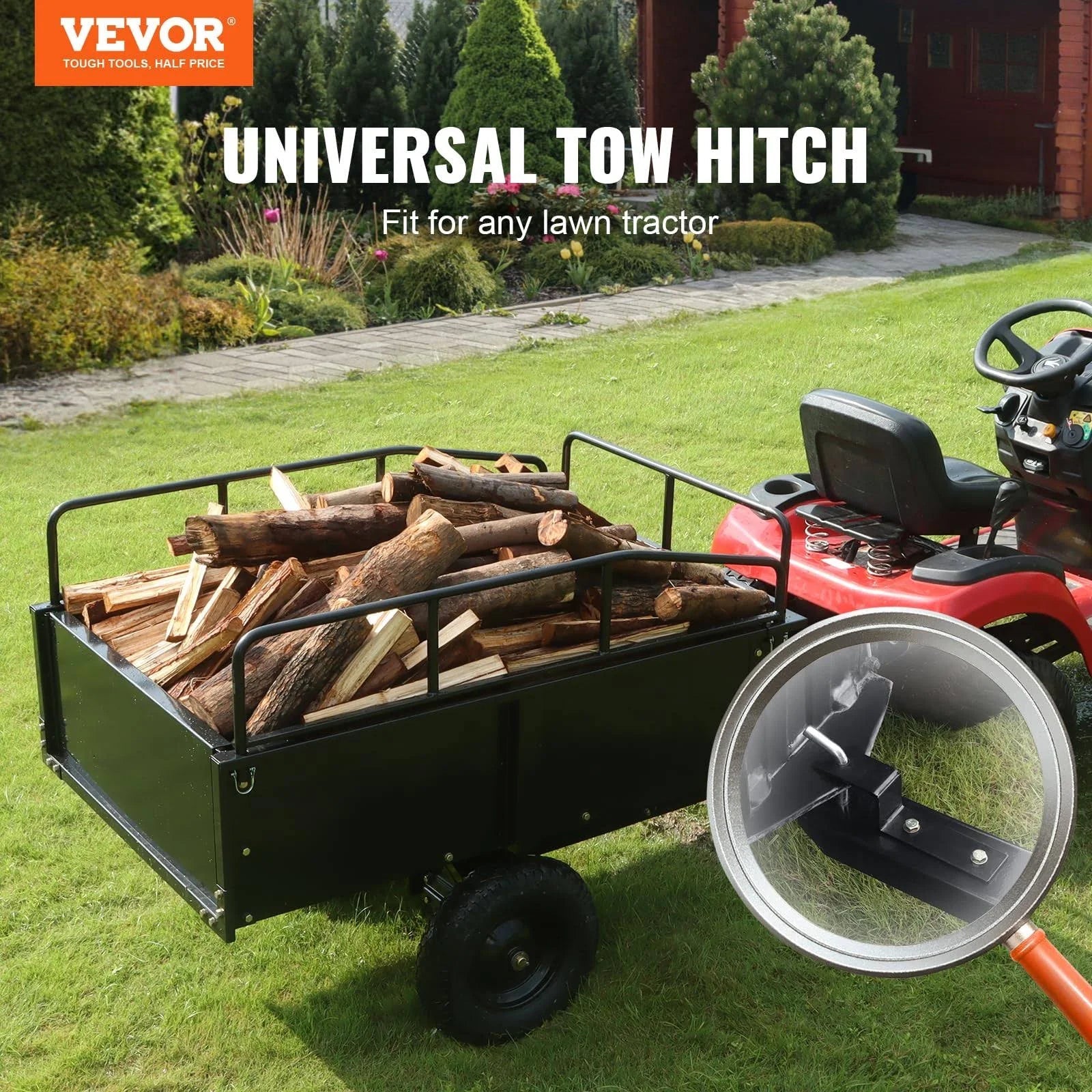 Remolque utilitario volquete VEVOR para ATV – 680 kg, 425 L – acero resistente con barandillas removibles