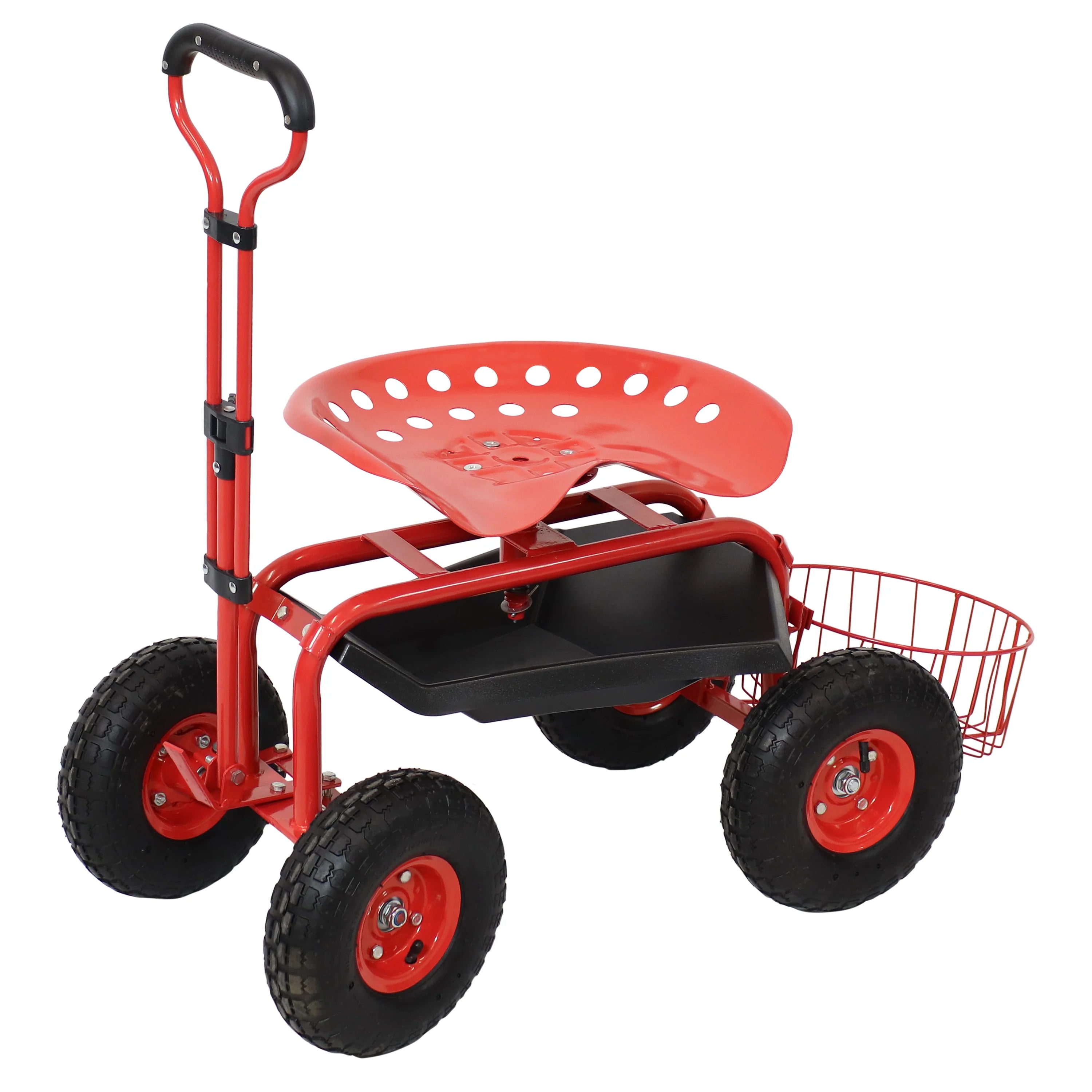 2025 Carrito de Jardín Rodante Sunnydaze con Asiento Giratorio, Manillar y Cesta
