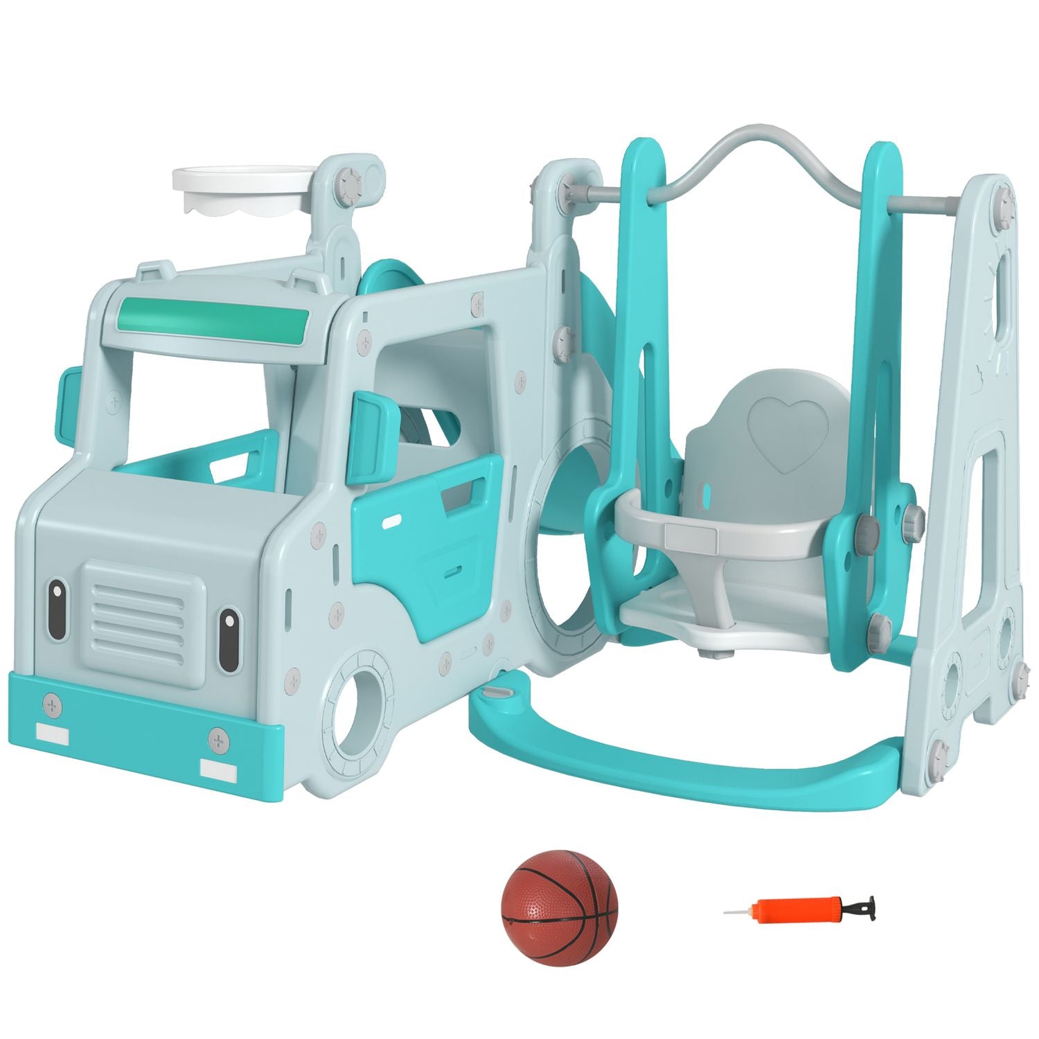 Juego De Tobogán Y Columpio Para Niños 6 En 1 Azul Claro Aiyaplay