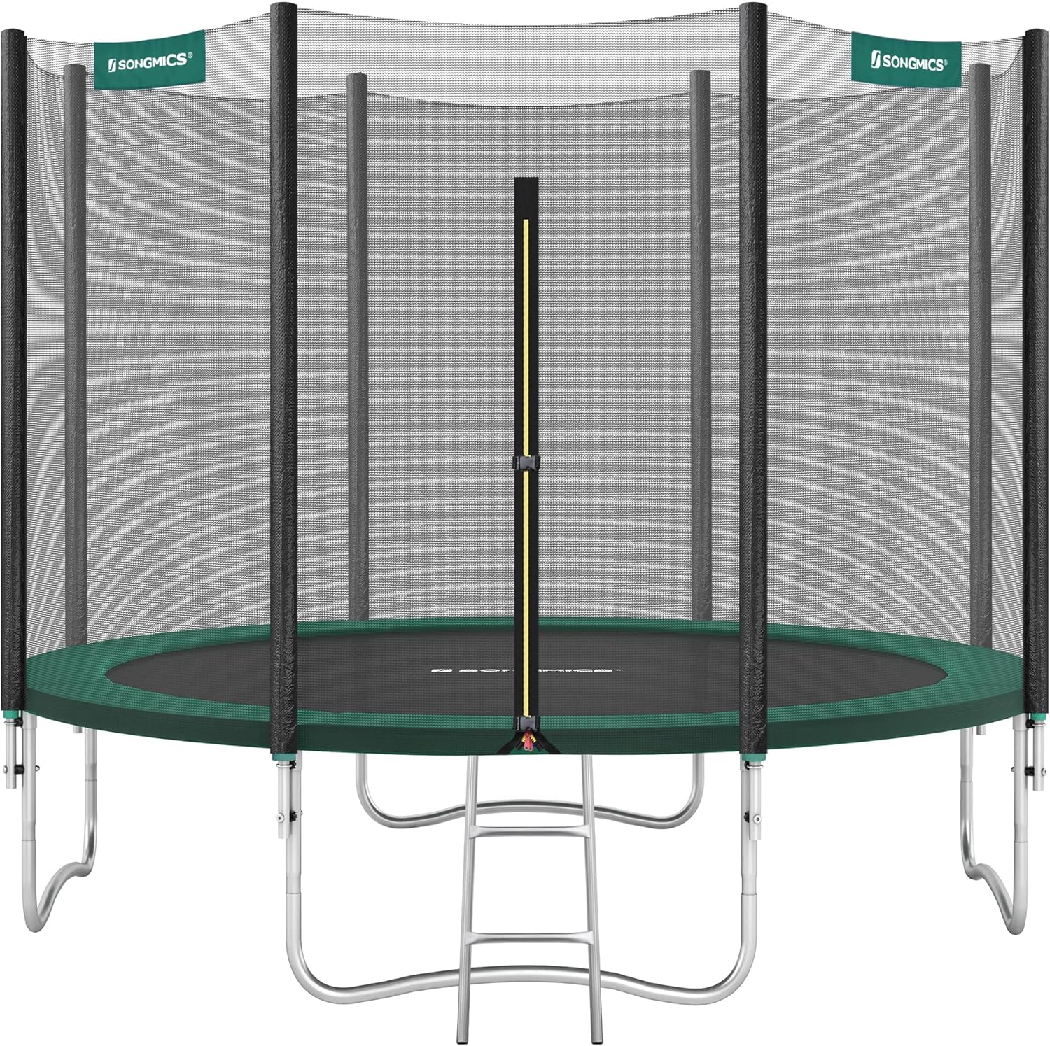 SONGMICS - Children's Outdoor Trampoline Diameter 183/244/305/366/427 cm, External Protection Net, Safety Cushions, Ladder, Straight Post 180 cm High, Steel Frame