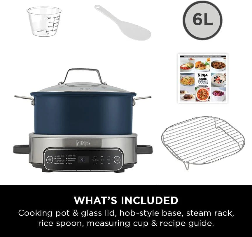 2025 Ninja Foodi PossibleCooker 8 en 1 6L MC1101UK - Olla de Cocción Lenta y Arrocera - Azul Medianoche