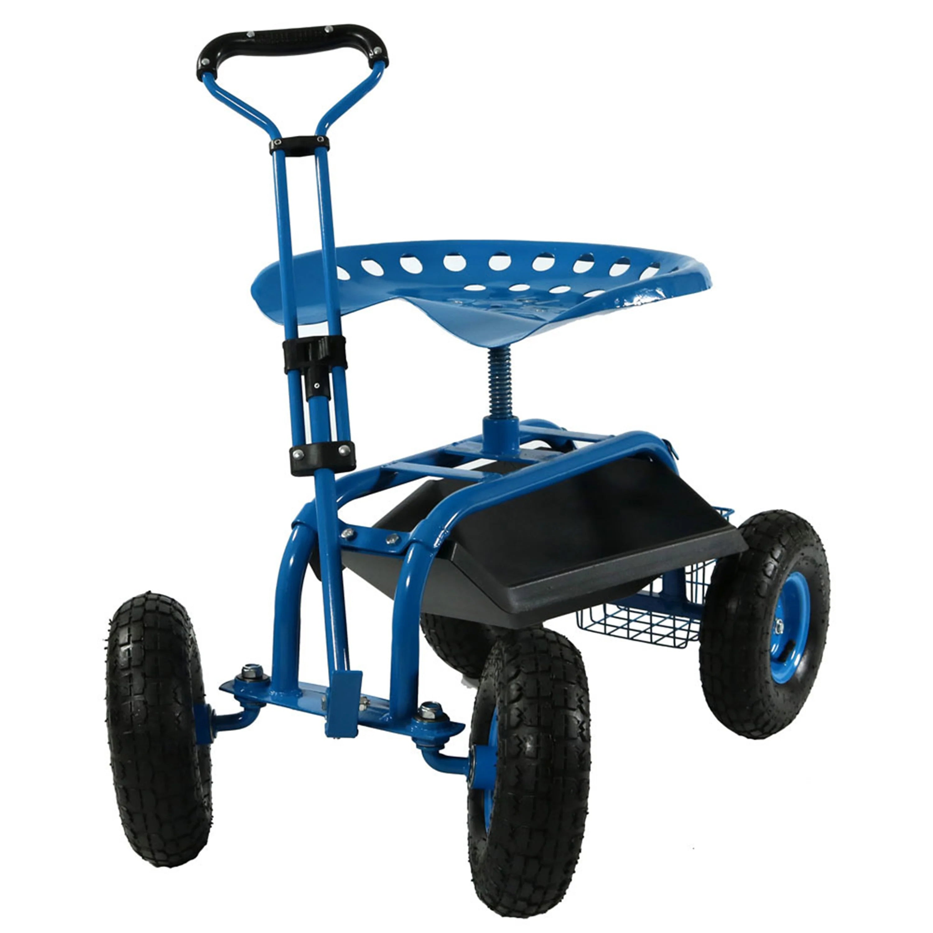 2025 Carrito de Jardín Rodante Sunnydaze con Asiento Giratorio y Manillar de Dirección