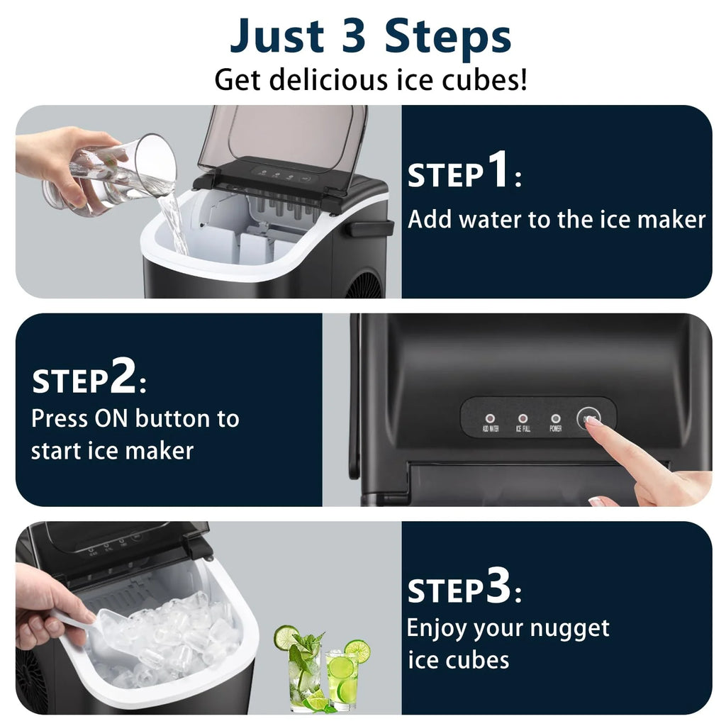 2025 Máquina de hacer hielo de mesa Joy Pebble Bullet con asa, produce 9 cubos de hielo esféricos en 6 minutos, capacidad de 11,8 kg/24 h, máquina portátil con autolimpieza, incluye cesta y pala, ideal para el hogar, cocina, camping y autocaravana.