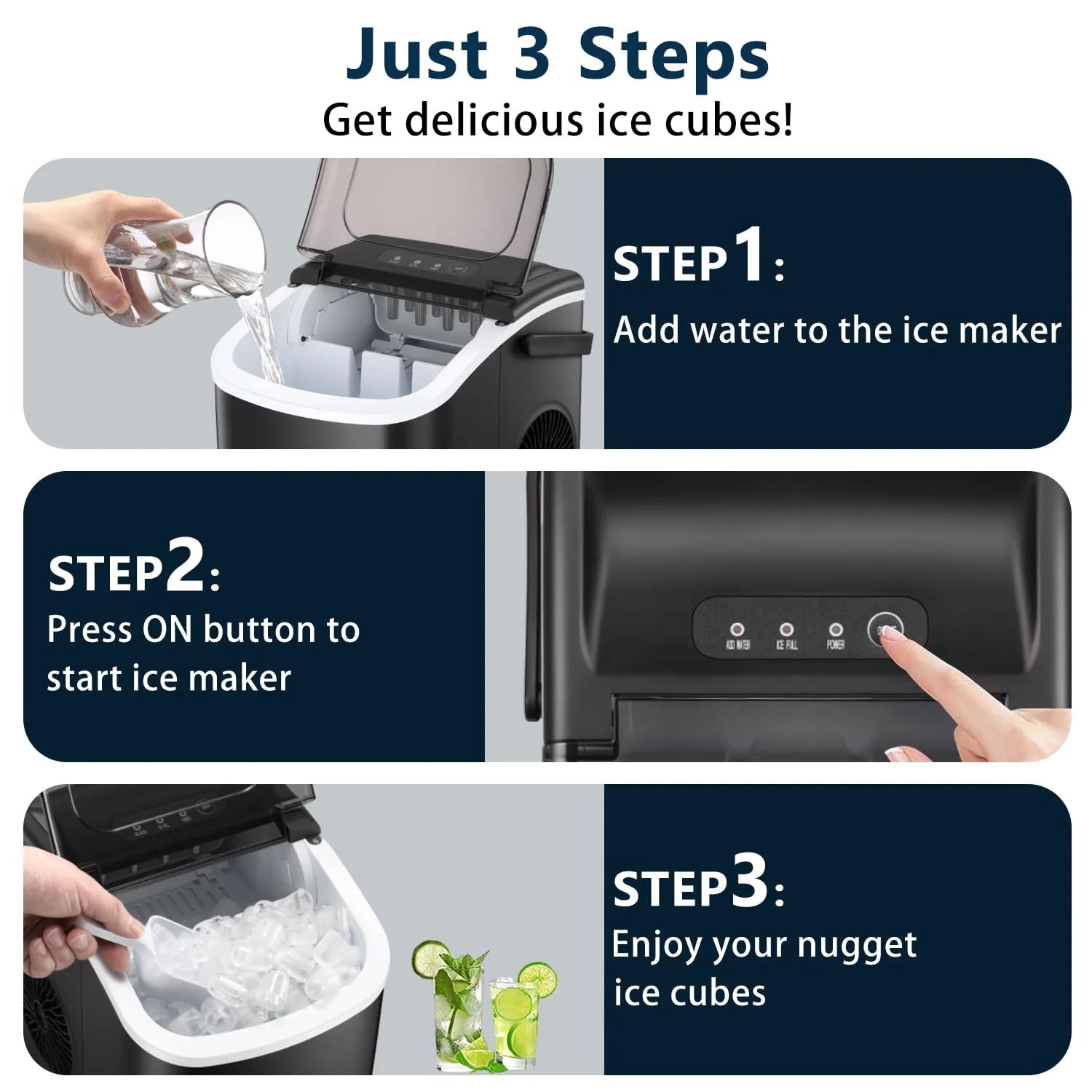 2025 Máquina de hacer hielo de mesa Joy Pebble Bullet con asa, produce 9 cubos de hielo esféricos en 6 minutos, capacidad de 11,8 kg/24 h, máquina portátil con autolimpieza, incluye cesta y pala, ideal para el hogar, cocina, camping y autocaravana.
