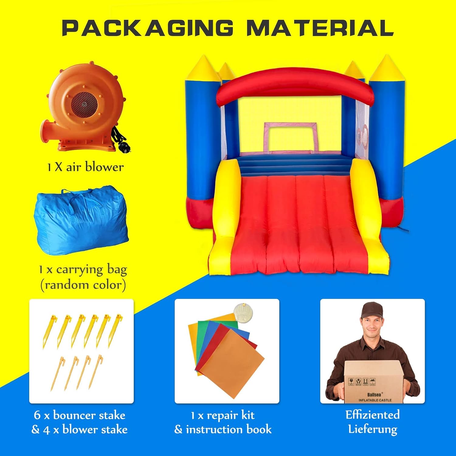 Ballsea Castillo Hinchable con Ventilador, Adecuado para niños de 3 a 10 años, para Interiores, cumpleaños Infantiles (488 x 223 x 220 cm)
