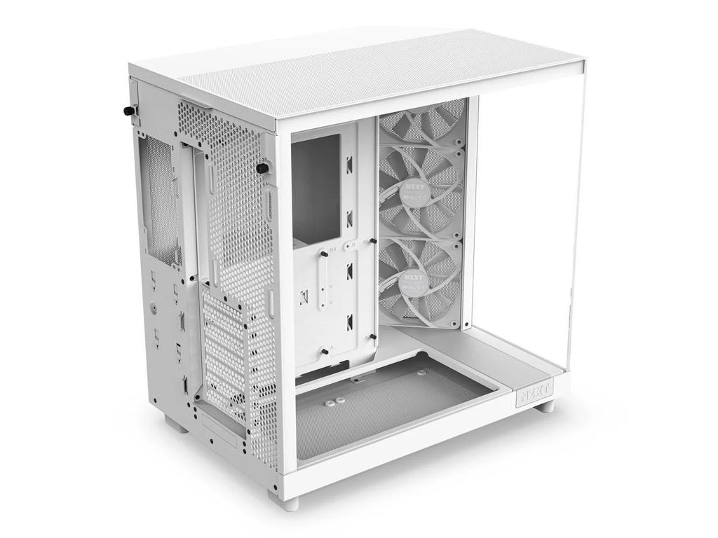2025 NZXT H6 FLOW - Caja compacta de torre intermedia de doble cámara con flujo de aire, color blanco, CC-H61FW-01