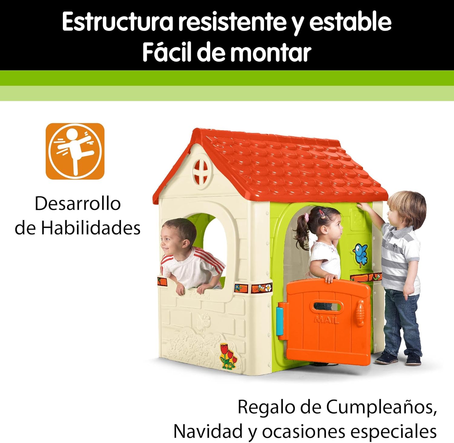 Feber - Fantasy House, Casita Infantil de Juegos con Puerta Abatible, Jugar al Aire Libre o en Casa, Resistente y de Fácil Montaje, para Niños de 2 a 6 años, Famosa (800010237), Versión previa