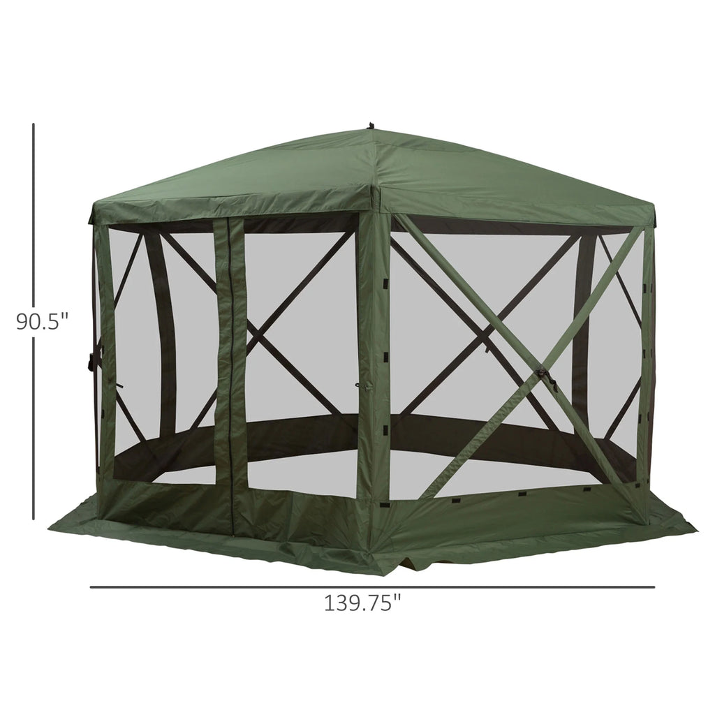 Carpa hexagonal Outsunny 3,6 m x 3,6 m con mosquitera – Pabellón plegable portátil con paredes de malla, bolsa de transporte y espacio sombreado, color verde