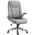 2025 Silla de Oficina de Cuero PU con Reposabrazos Abatibles, Altura Ajustable y Ruedas Giratorias, Gris